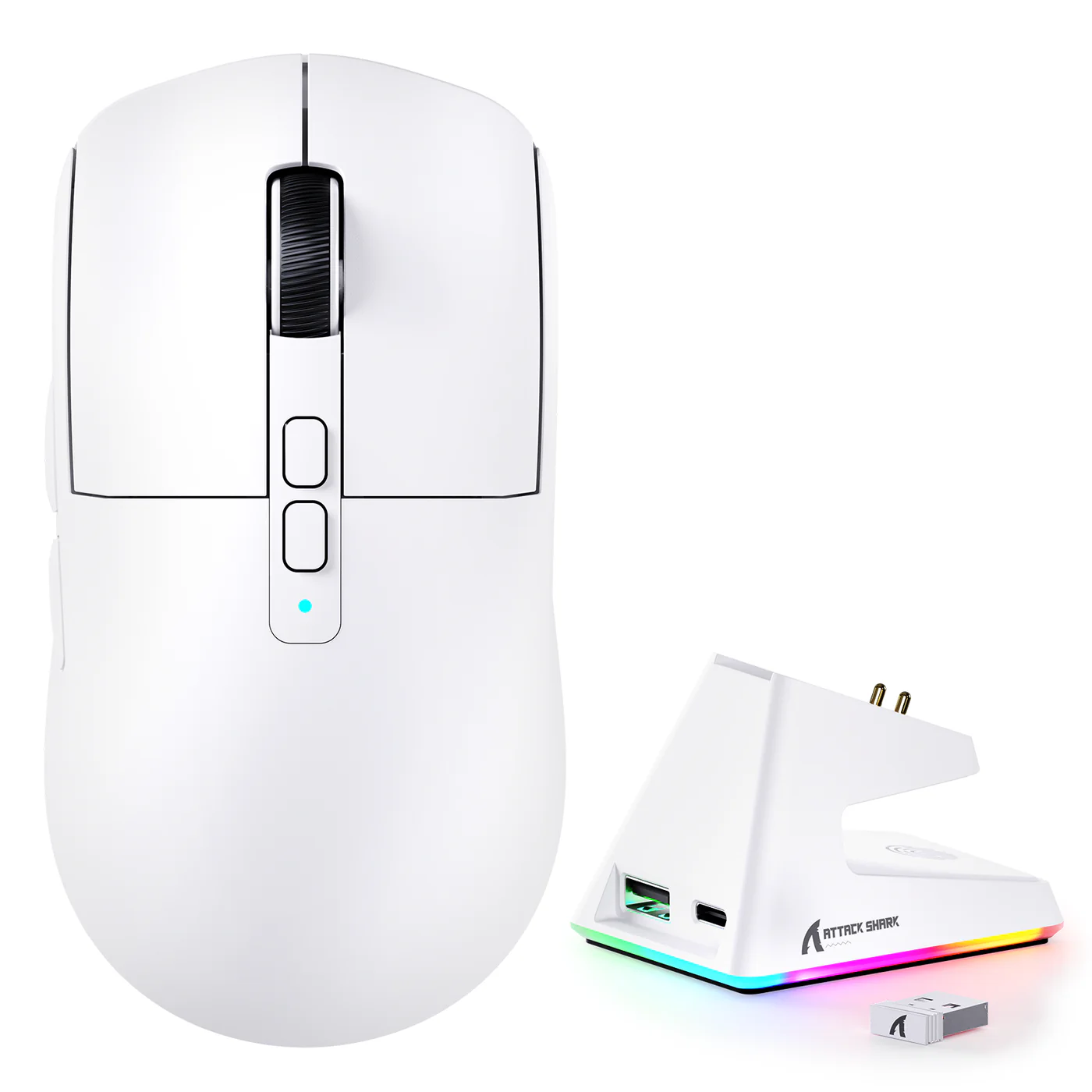ATTACK SHARK X6 LIGHTWEIGHT WIRELESS GAMING MOUSE WITH RGB CHARGING DOCK WHITE PAW-3395