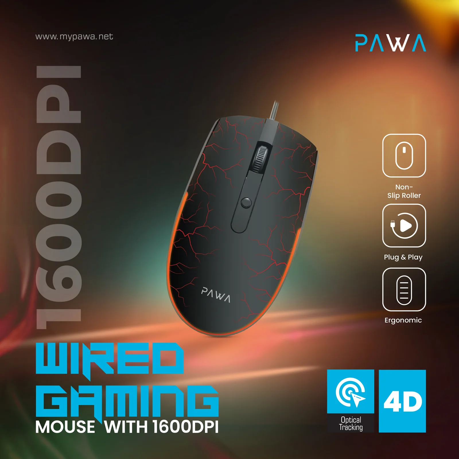 PAWA WIRED GAMING MOUSE WITH 1600DPI BLACK PW-MWGMRGB7-BK thumbnail 5