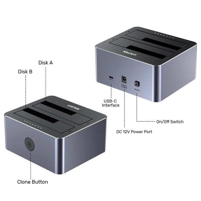 UNITEK 2 X SATA 2.5 INCH DISK CLONE STATION Y-3027GY01-UK thumbnail 6