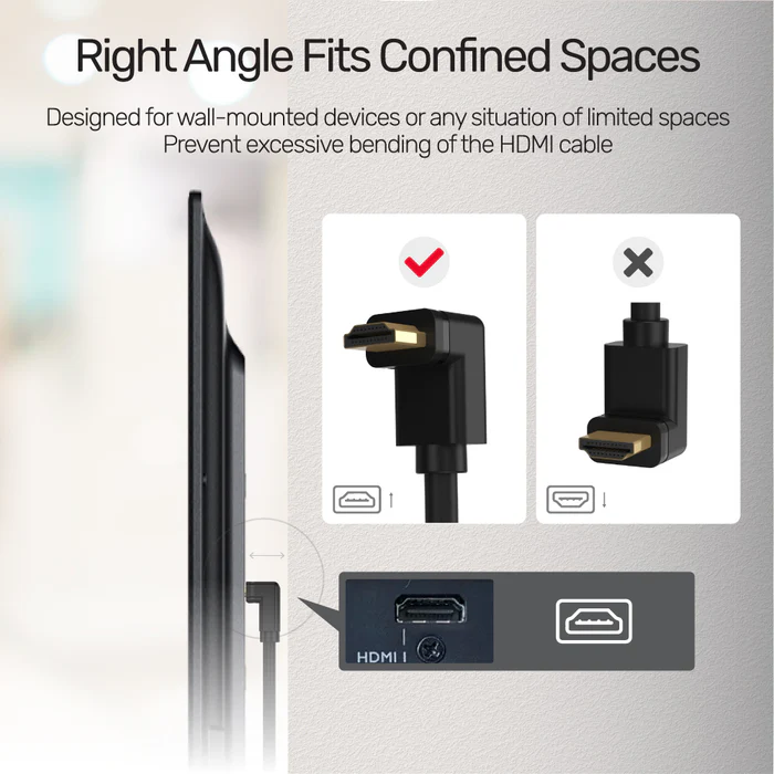 UNITEK 4K ULTRA HD HDMI RIGHT ANGLE 270 DEGREE ELBOW CABLE BLACK Y-C1009 thumbnail 5