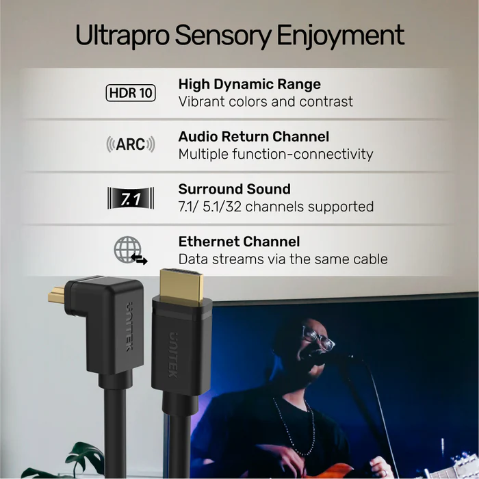 UNITEK 4K ULTRA HD HDMI RIGHT ANGLE 270 DEGREE ELBOW CABLE BLACK Y-C1009 thumbnail 3