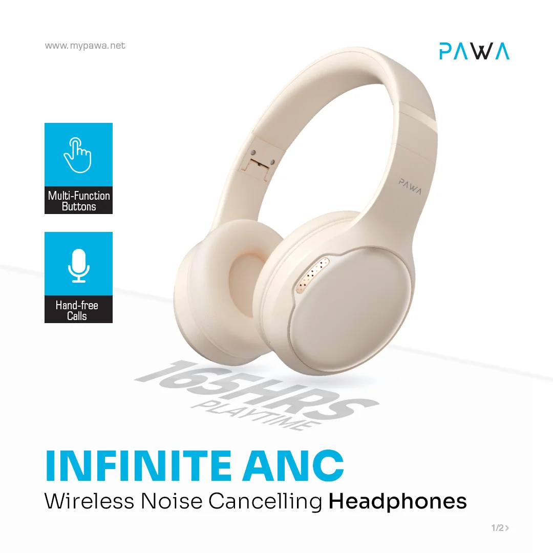 PAWA INFINITE ANC WIRELESS NOISE CANCELLING HEADPHONE CREAM PW-HFIAN165-CR thumbnail 3