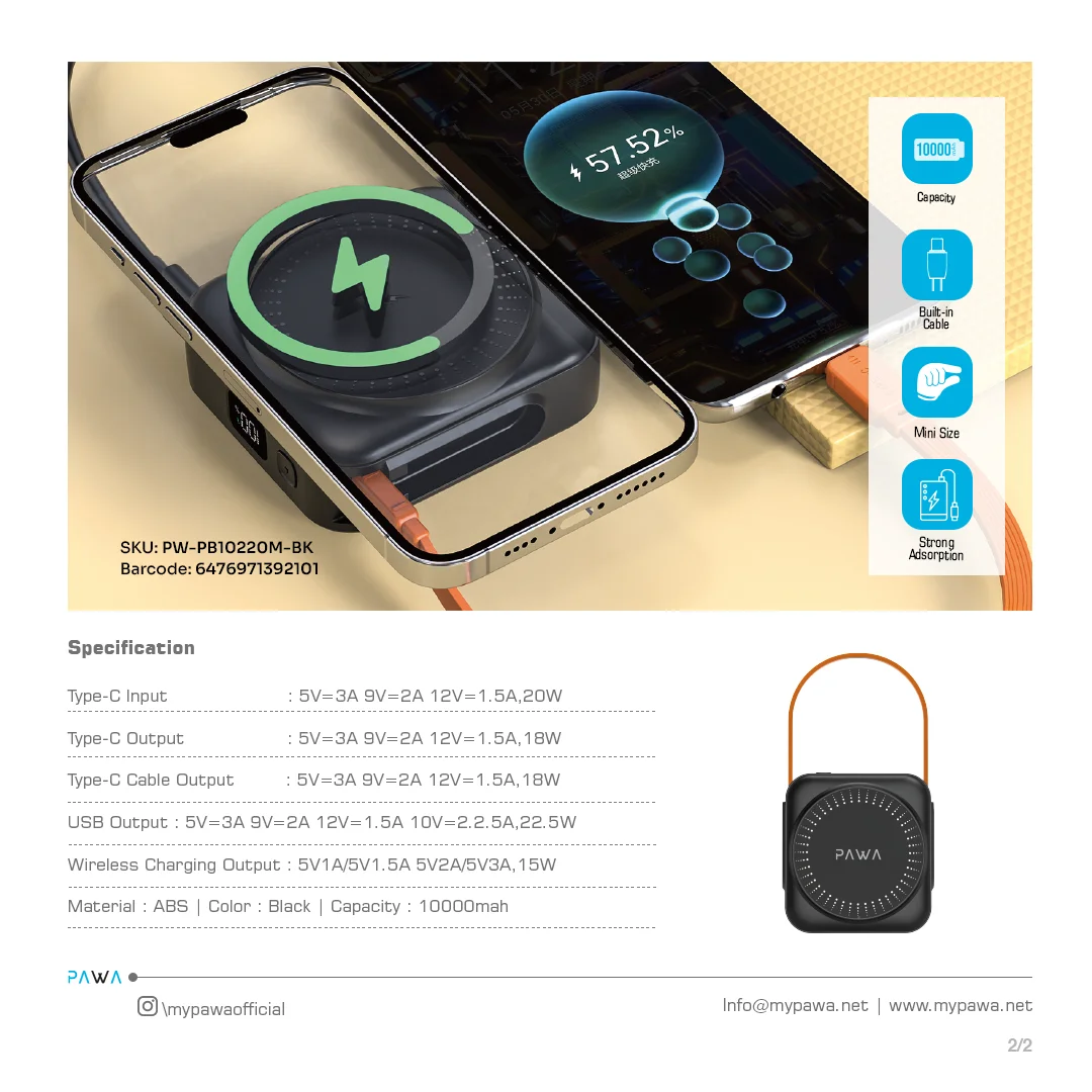 PAWA MAG MINI 10000MAH MAGSAFE POWERBANK BLACK PW-PB10220M-BK thumbnail 4