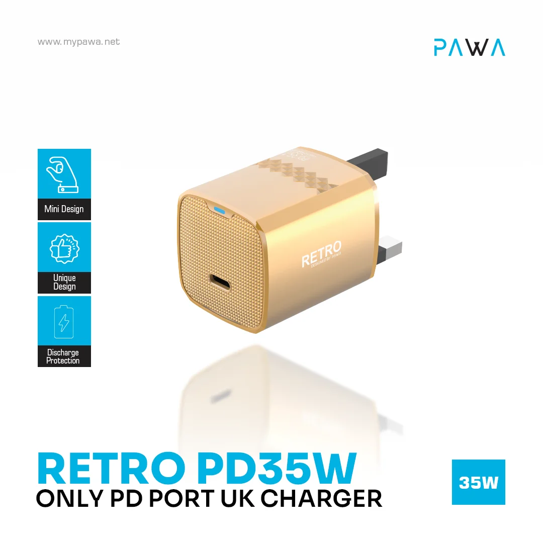 PAWA RETRO PD35W ONLY PD PORT UK CHARGER ORANGE TITANIUM PW-TCRT35UK-ORTT thumbnail 2