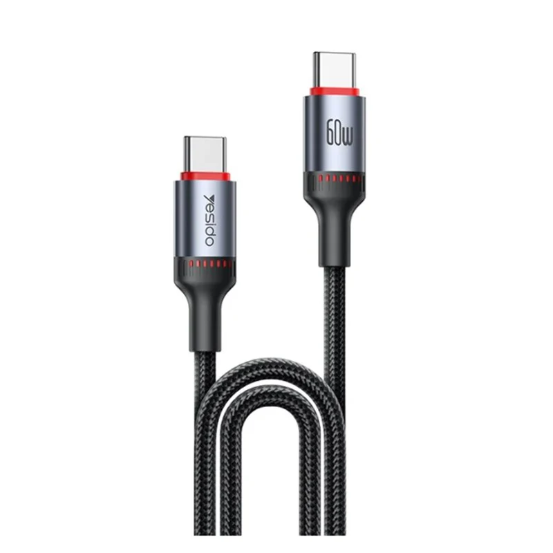 YESIDO 60W ALUMINIUM ALLOY USB-C TO USB-C CABLE 1.2M BLACK CA181