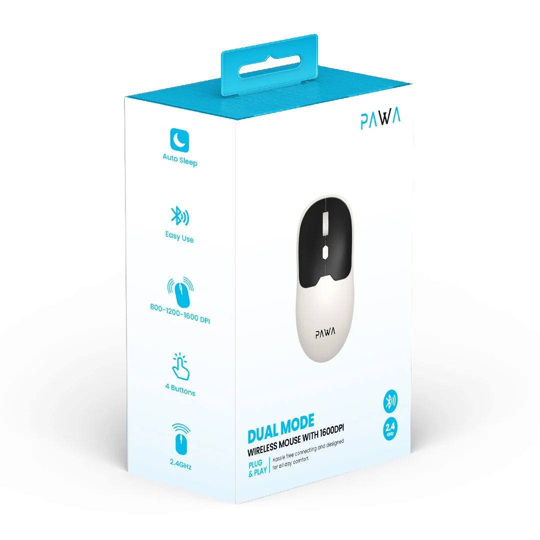 PAWA DUAL MODE WIRELESS MOUSE WITH 1600 DPI WHITE BLACK PW-CABTMK16-GYBK thumbnail 3