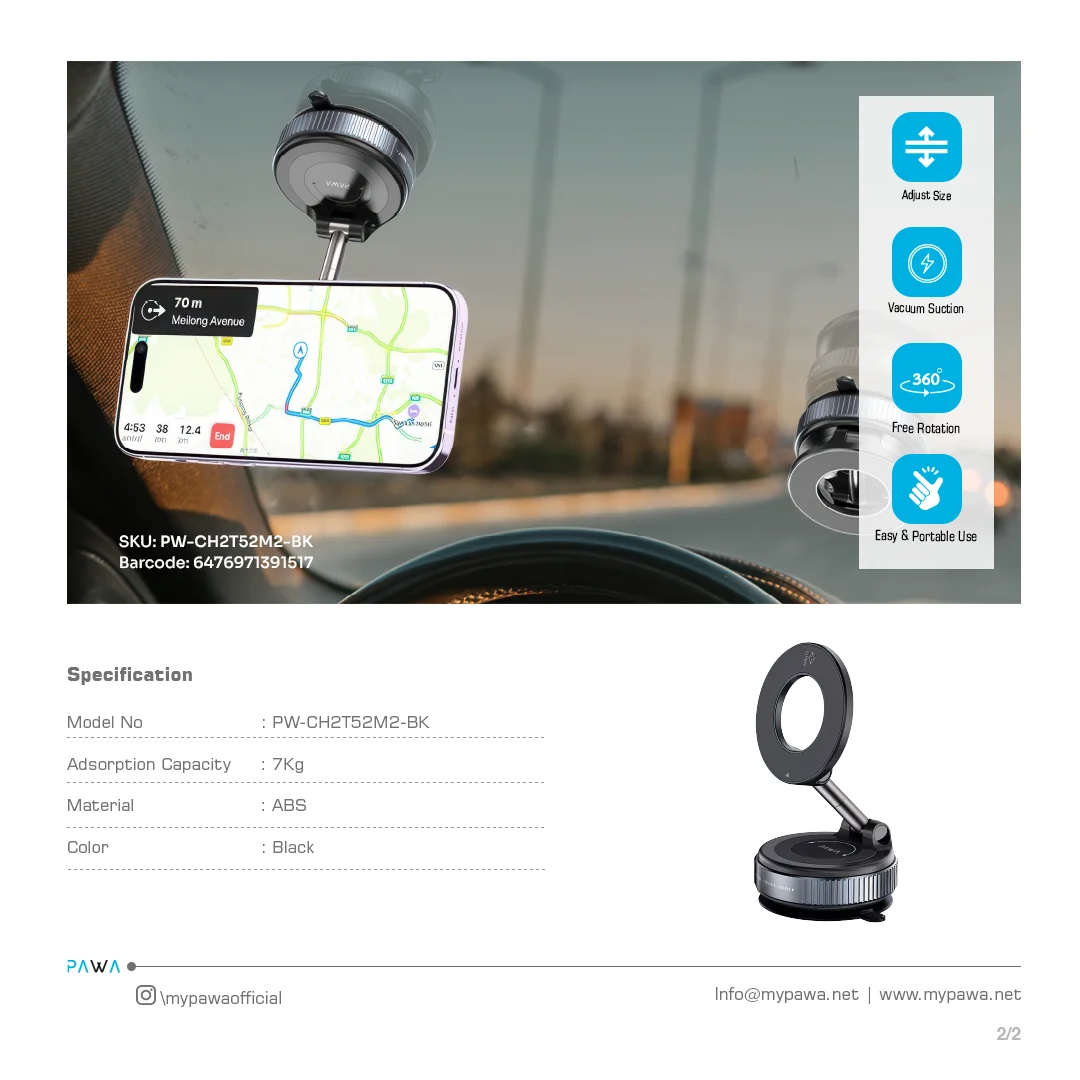 PAWA VACUUM SUCTION 360 ROTATION PHONE HOLDER PW-CH2T52M2 thumbnail 4