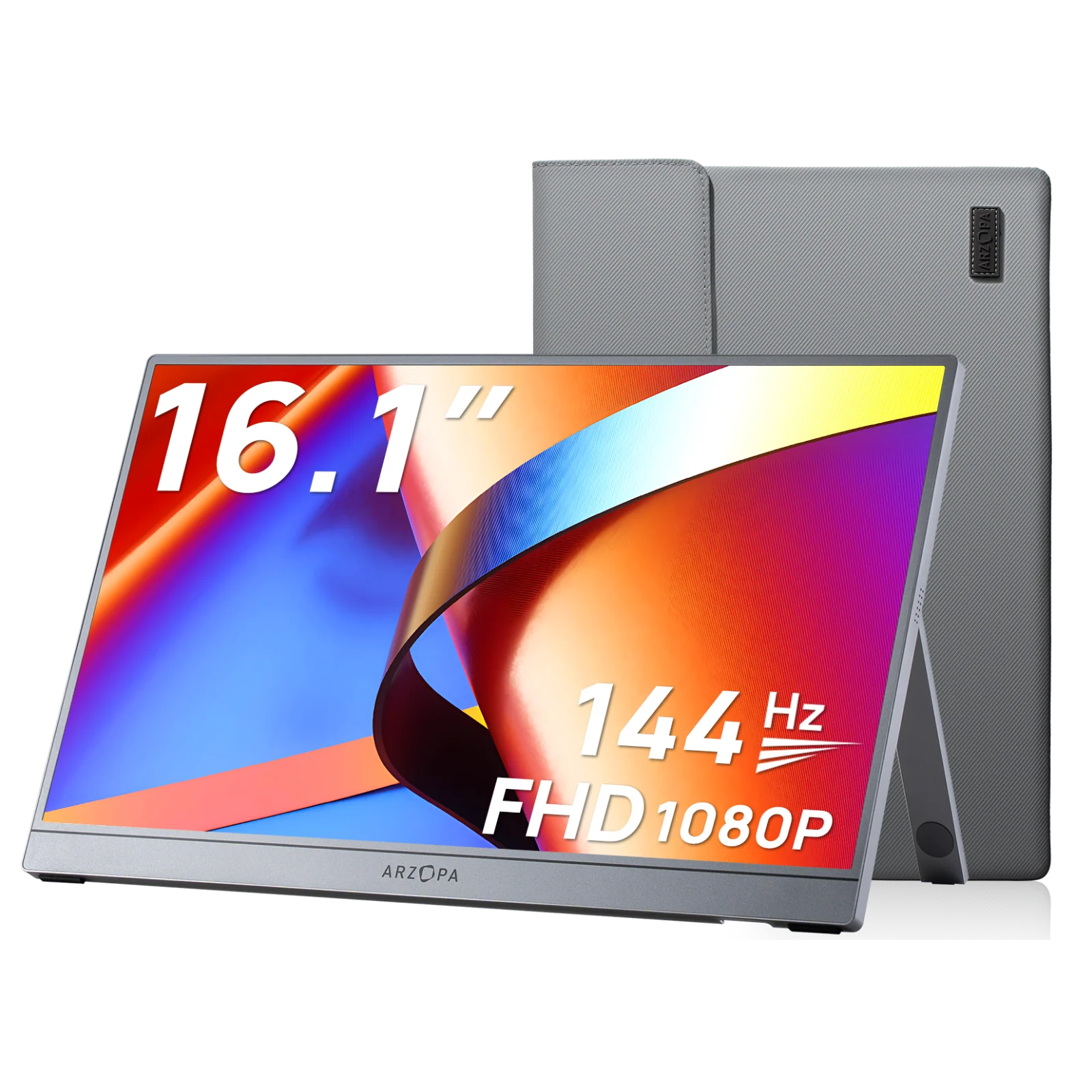 ARZOPA 16 INCH ULTRA SLIM 144HZ FHD 1080P MONITOR GREY Z1FC WITH SLEEVE BAG