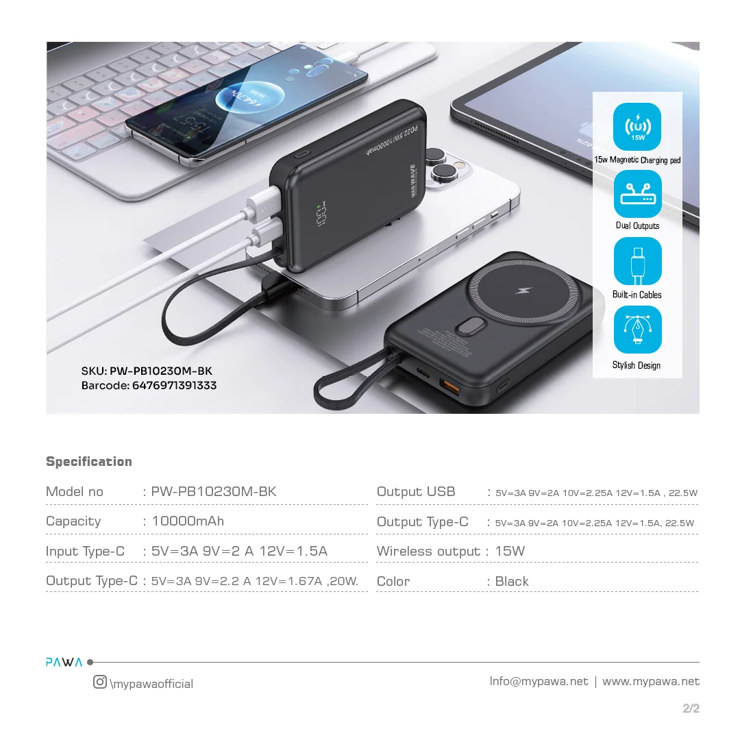 PAWA MAG WAVE 10000MAH MASAFE POWERBANK BLACK PW-PB10230M-BK thumbnail 4