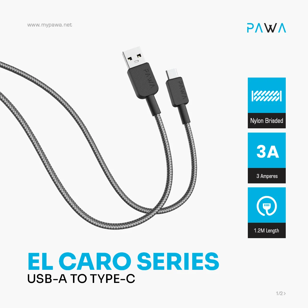 PAWA EL CARO SERIES USB A TO LIGHTNING PREMIUM BRAIDED CABLE 1.2M BLACK PW-120BD3AL-BK thumbnail 3