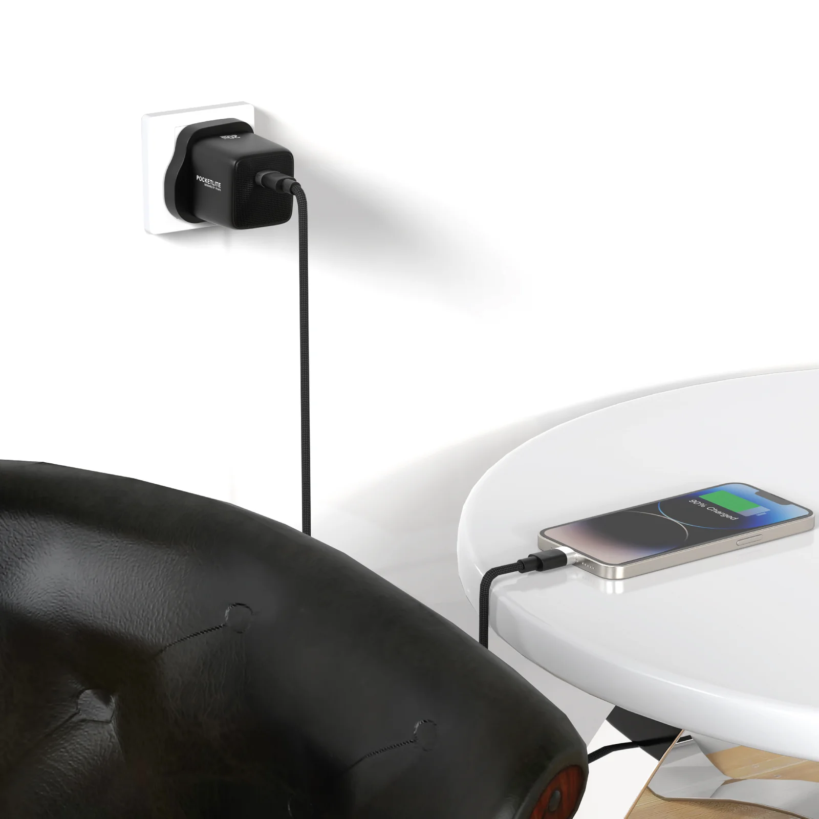 PAWA POCKETLITE TRAVEL CHARGER TYPE-C PORT GAN PD20W TYPE C LIGHTING CABLE BLACK PW-PL20WUKL-BK thumbnail 2