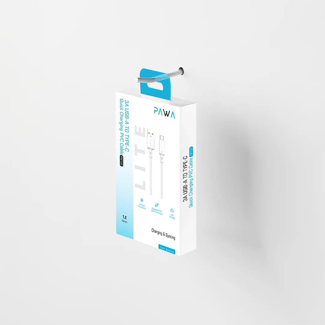 PAWA 3A USB A TO TYPE C QUICK CHARGING PVC CABLE 1.2M PW122 WHITE PW-BDC312AT-WH thumbnail 2