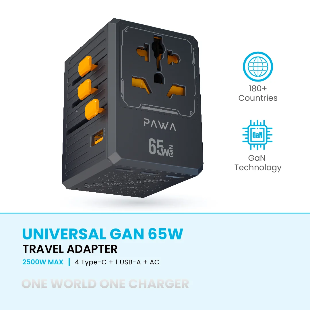 PAWA UNIVERSAL GAN 65W TRAVEL ADAPTER BLACK PW-TCUTA65W-BK thumbnail 2