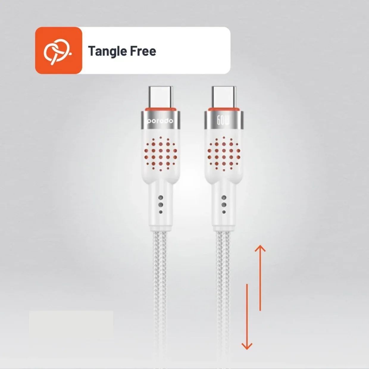 PORODO USB C TO USB C ALUMINUM BRAIDED CABLE DATA TRANSFER AND FAST CHARGE PD60W 1.2M WHITE PDCBL0009WH thumbnail 12