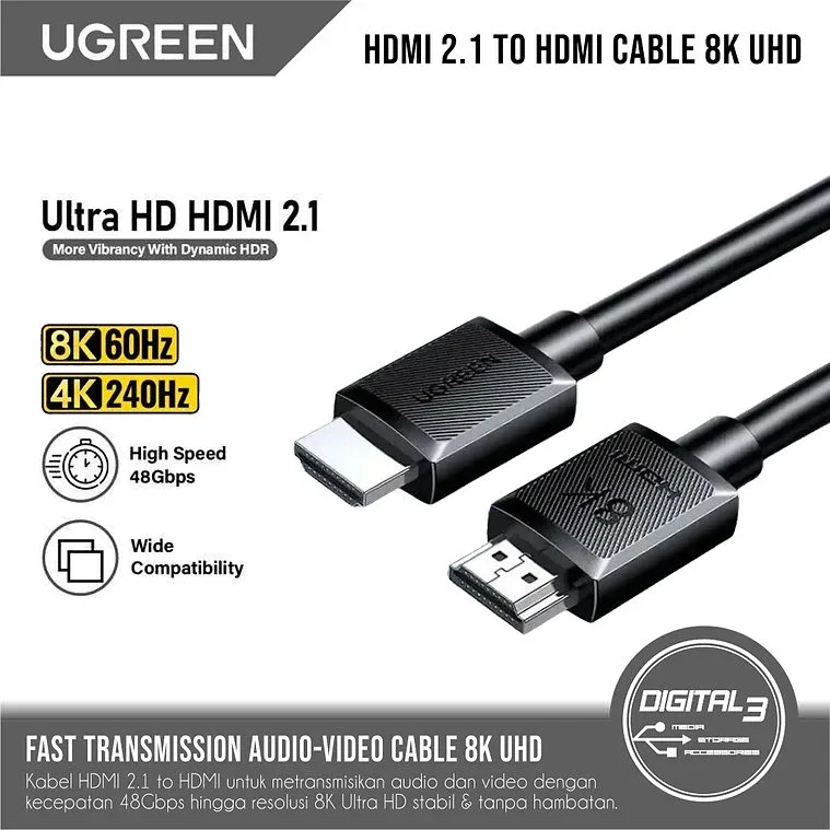 UGREEN HDMI 8K MALE TO MALE 1M CABLE BLACK HD175 thumbnail 5