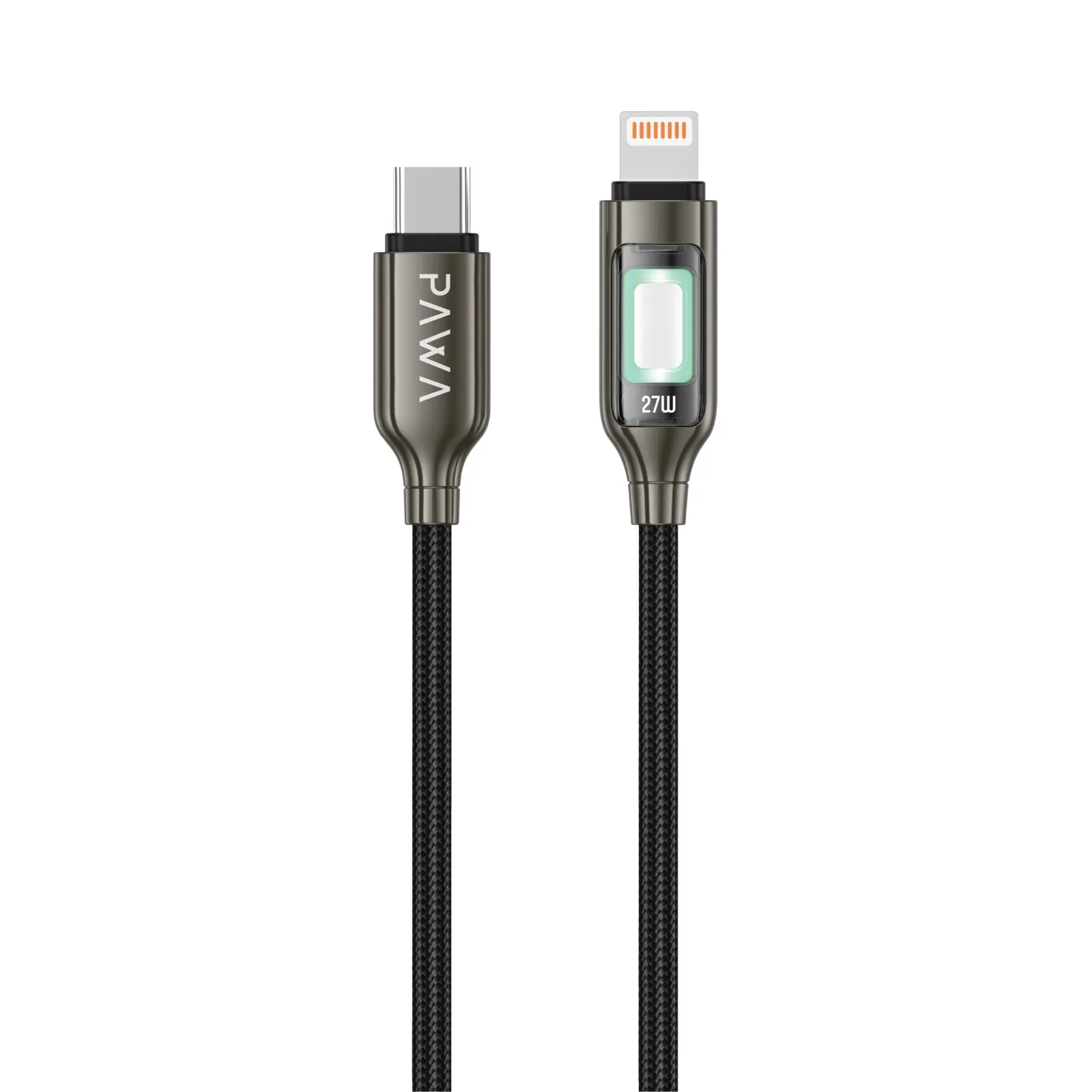 PAWA MERIDIAN LED BRAIDED CABLE TYPE C TO LIGHTNING 27W 1M BLACK PW-CBLCL122-BK