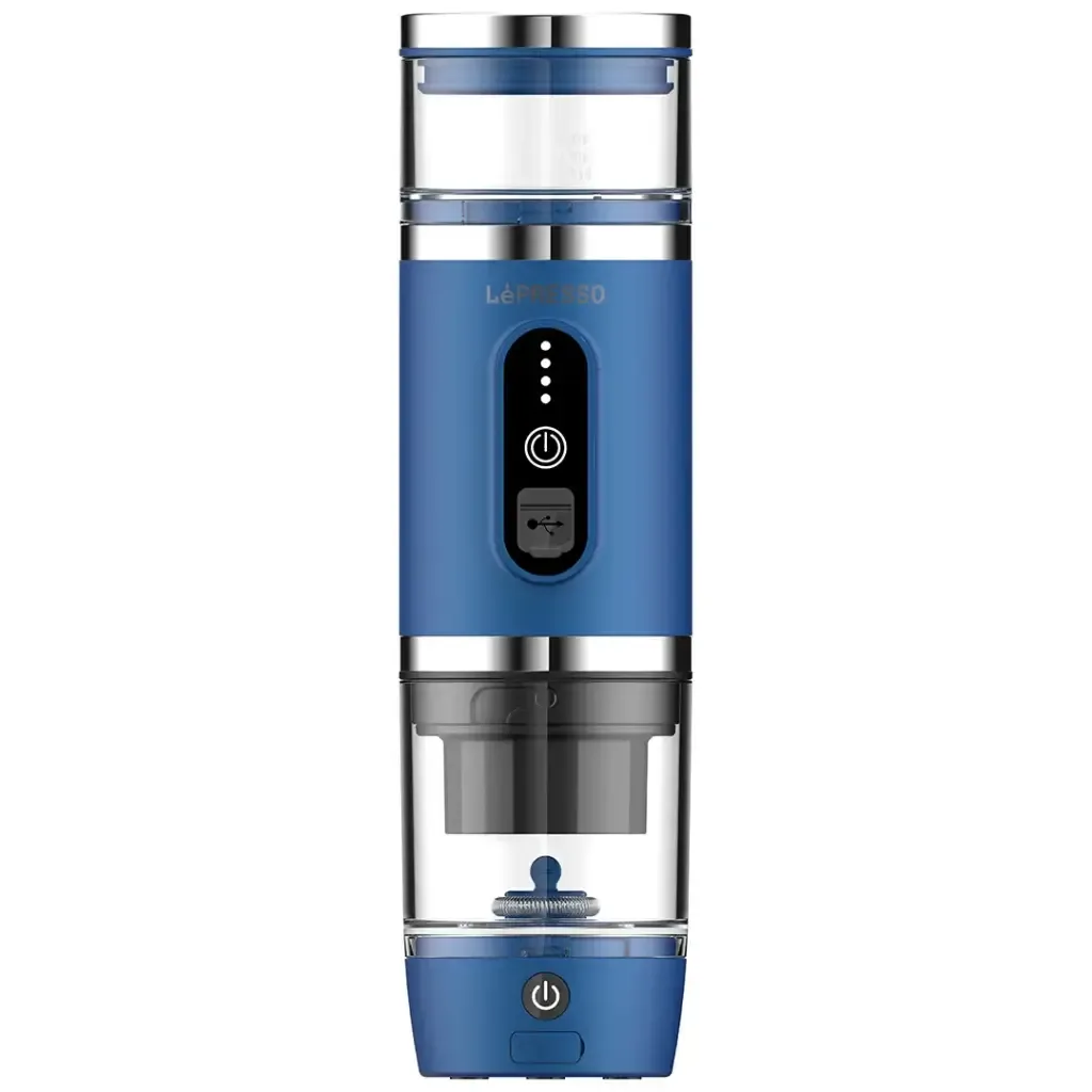 LEPRESSO PORTABREW 4 IN 1 PORTABLE COFFEE MACHINE WITH MILK FROTHER BLUE LPCFFM4IN1BL
