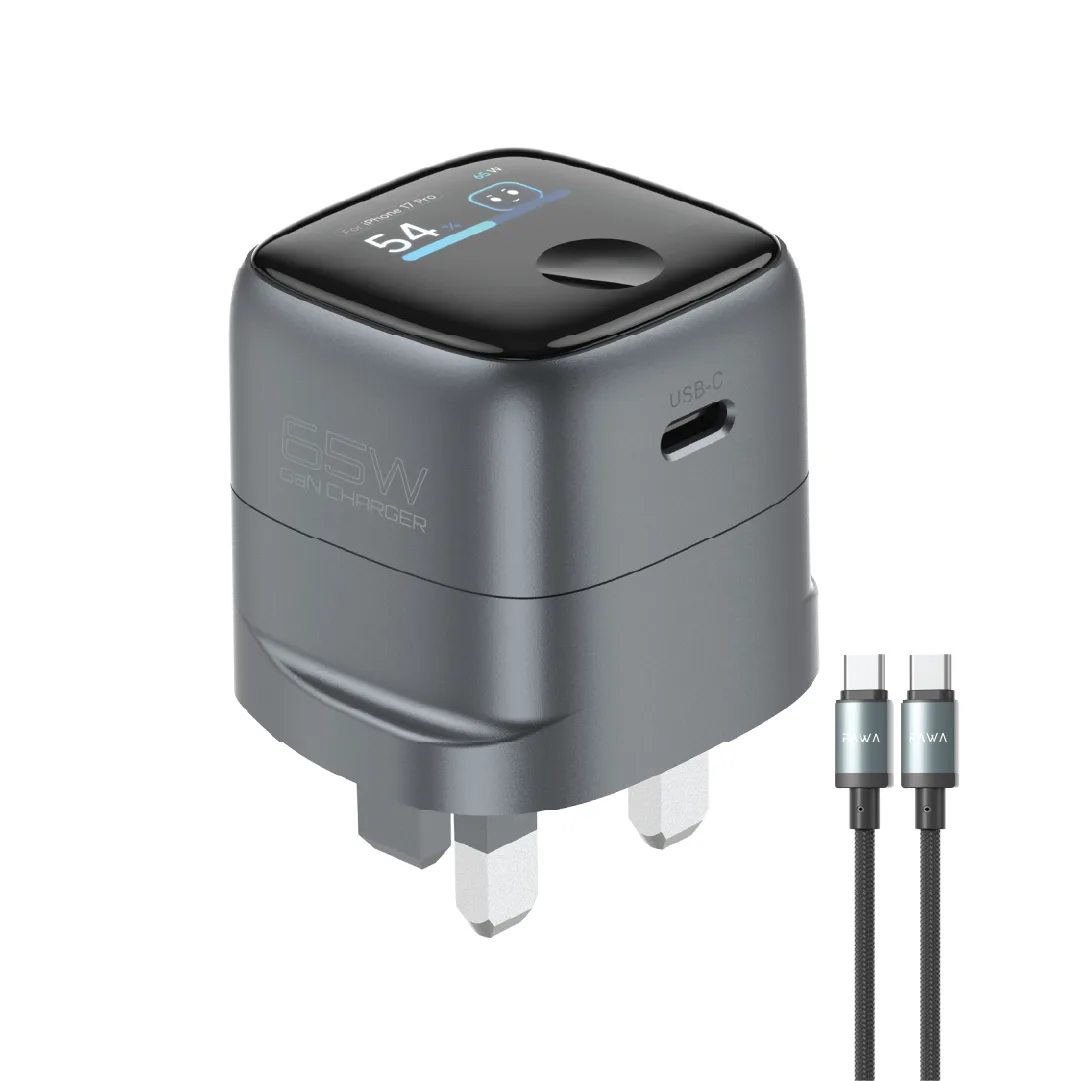 PAWA AURA 65W SINGLE PORT TFT DISPLAY GAN CHARGER INCLUDE BRAIDED TYPE C TO TYPE C CABLE GREY PW-ARTFT65T-GY thumbnail 4