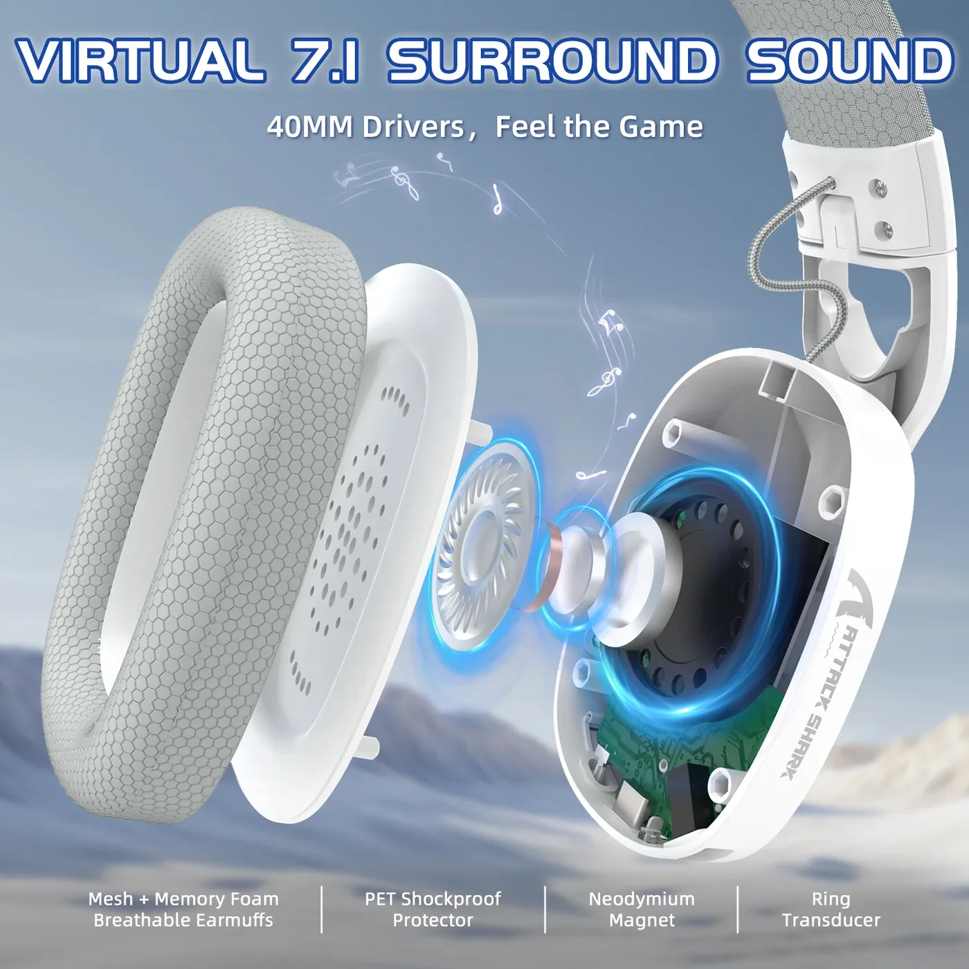 ATTACK SHARK L90 TRI MODE WIRELESS GAMING HEADSET WHITE thumbnail 8