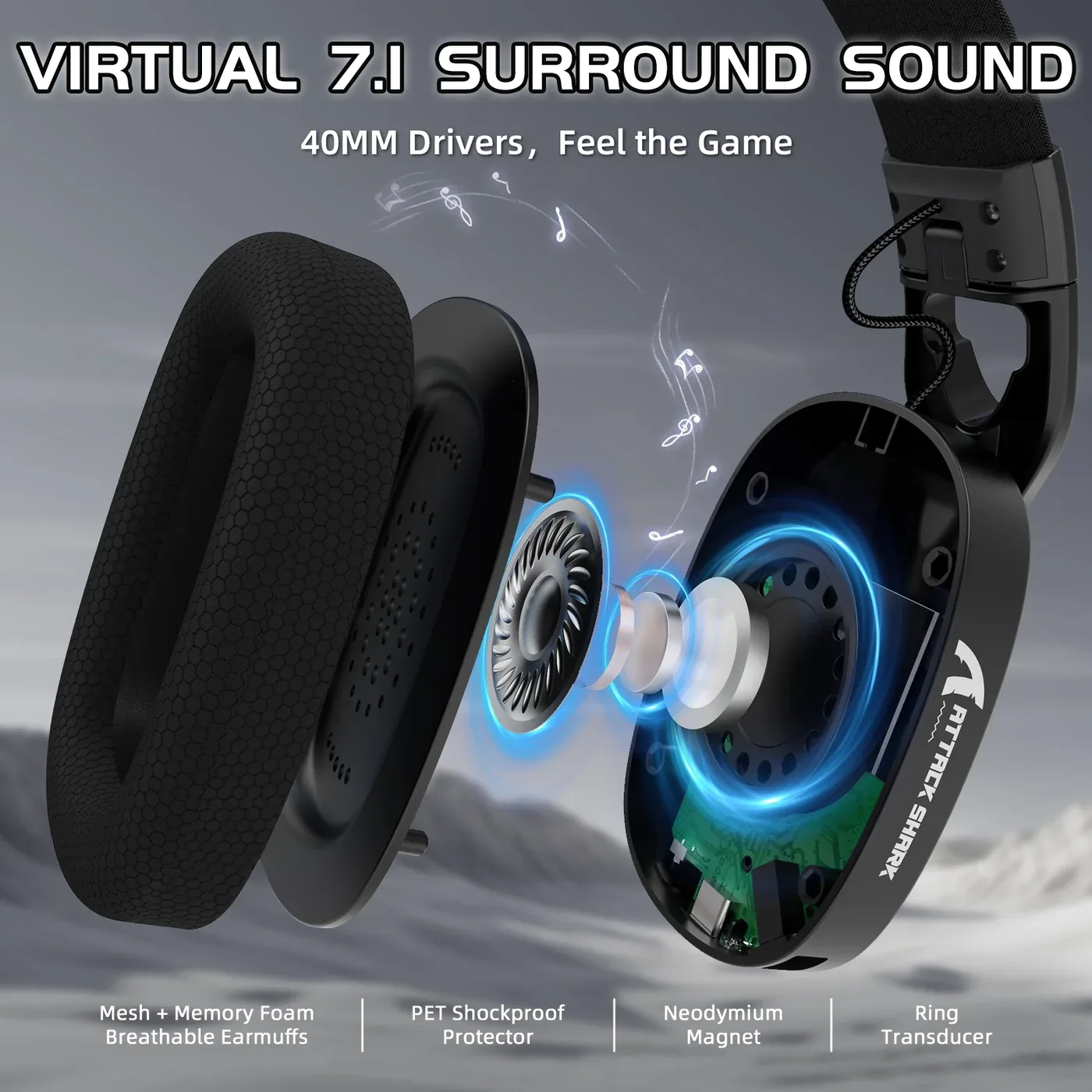 ATTACK SHARK L90 TRI MODE WIRELESS GAMING HEADSET BLACK thumbnail 8
