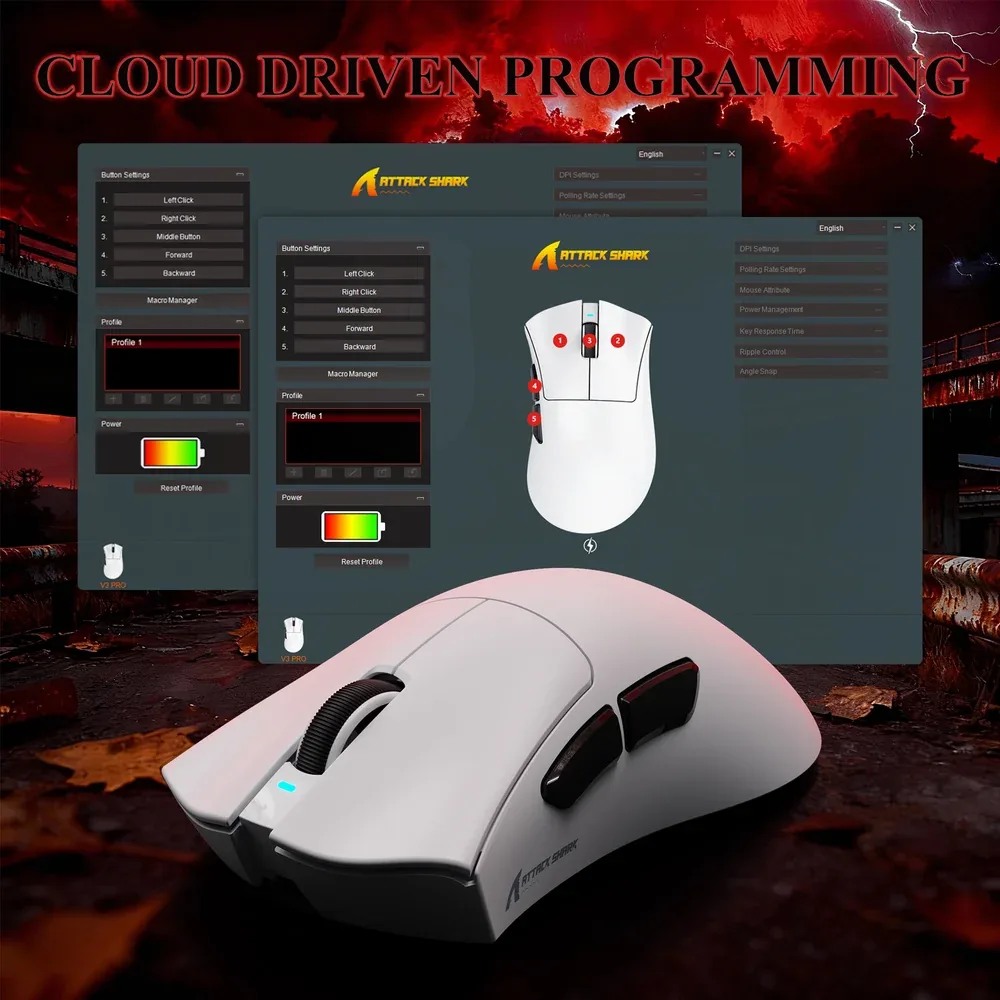 ATTACK SHARK V3 PRO WIRELESS ESPORTS GAMING MOUSE WITH CHARGING DOCK WHITE thumbnail 4