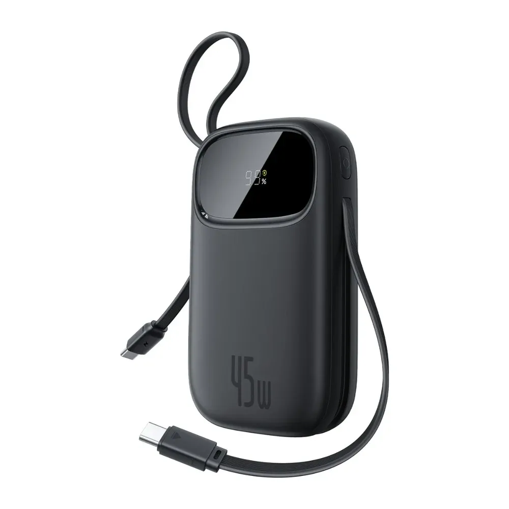 BASEUS QP0W 3 DIGITAL DISPLAY FAST CHARGING POWER BANK WITH 2 BUILT IN USB C CABLES 10000MAH 45W COSMIC BLACK P10082102123