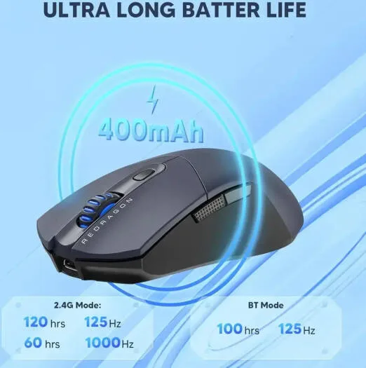 REDRAGON ST4R PRO WIRELESS ULTRA LIGHT WEIGHT ERGONOMIC GAMING MOUSE GREY M917GB-PRO thumbnail 8