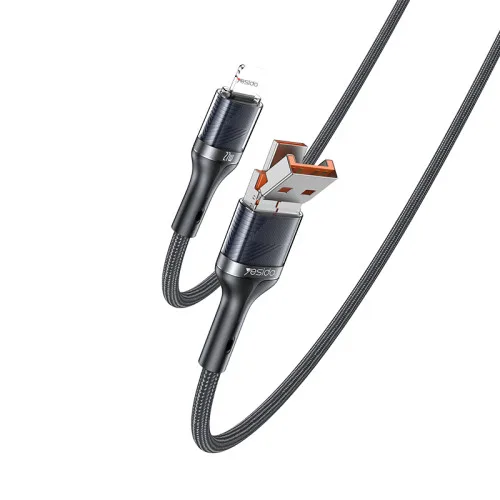 YESIDO TRANSPARENT 2 IN 1 USB-A TO LIGHTNING + USB-C TO LIGHTNING CABLE 1.2M BLACK CA165L