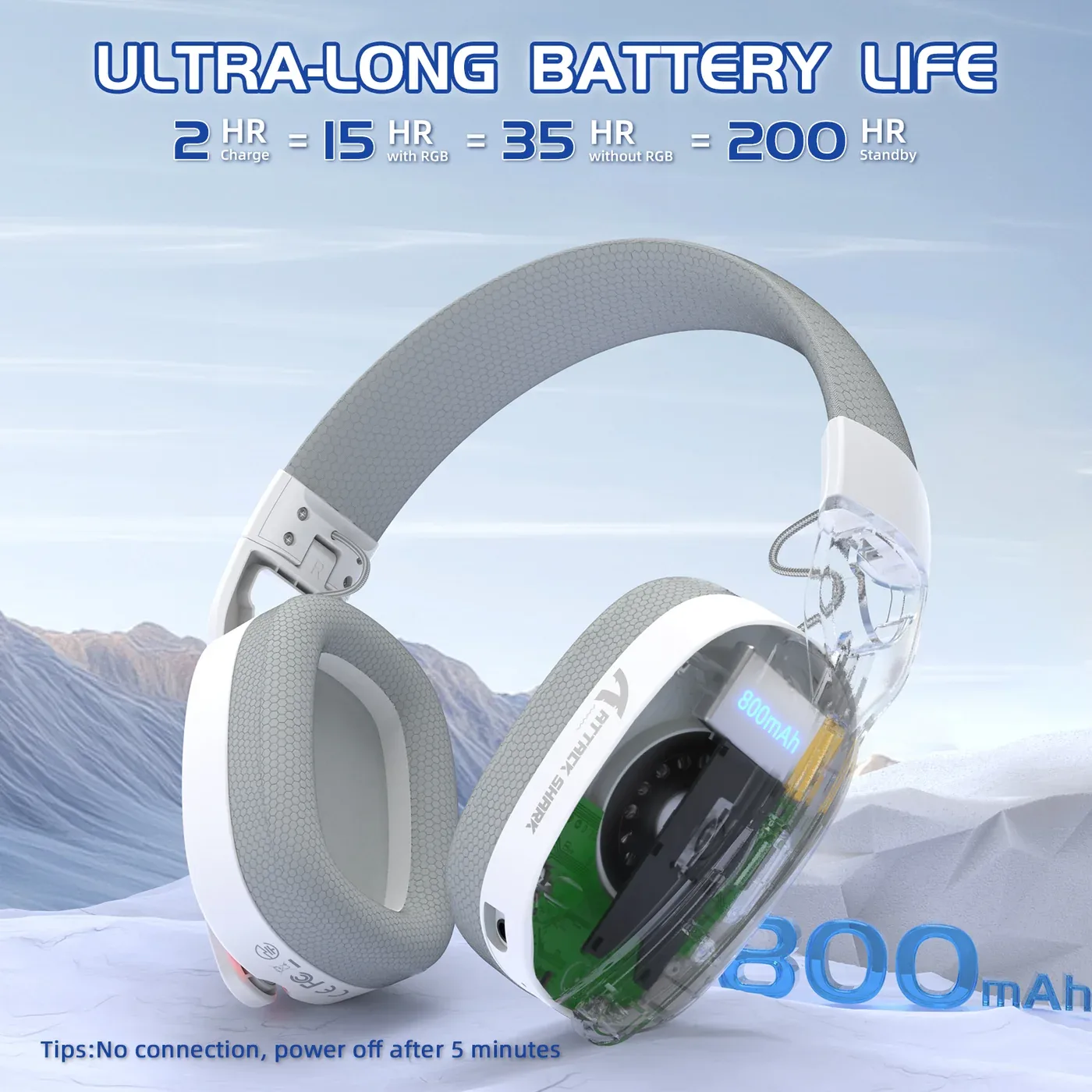 ATTACK SHARK L90 TRI MODE WIRELESS GAMING HEADSET WHITE thumbnail 5