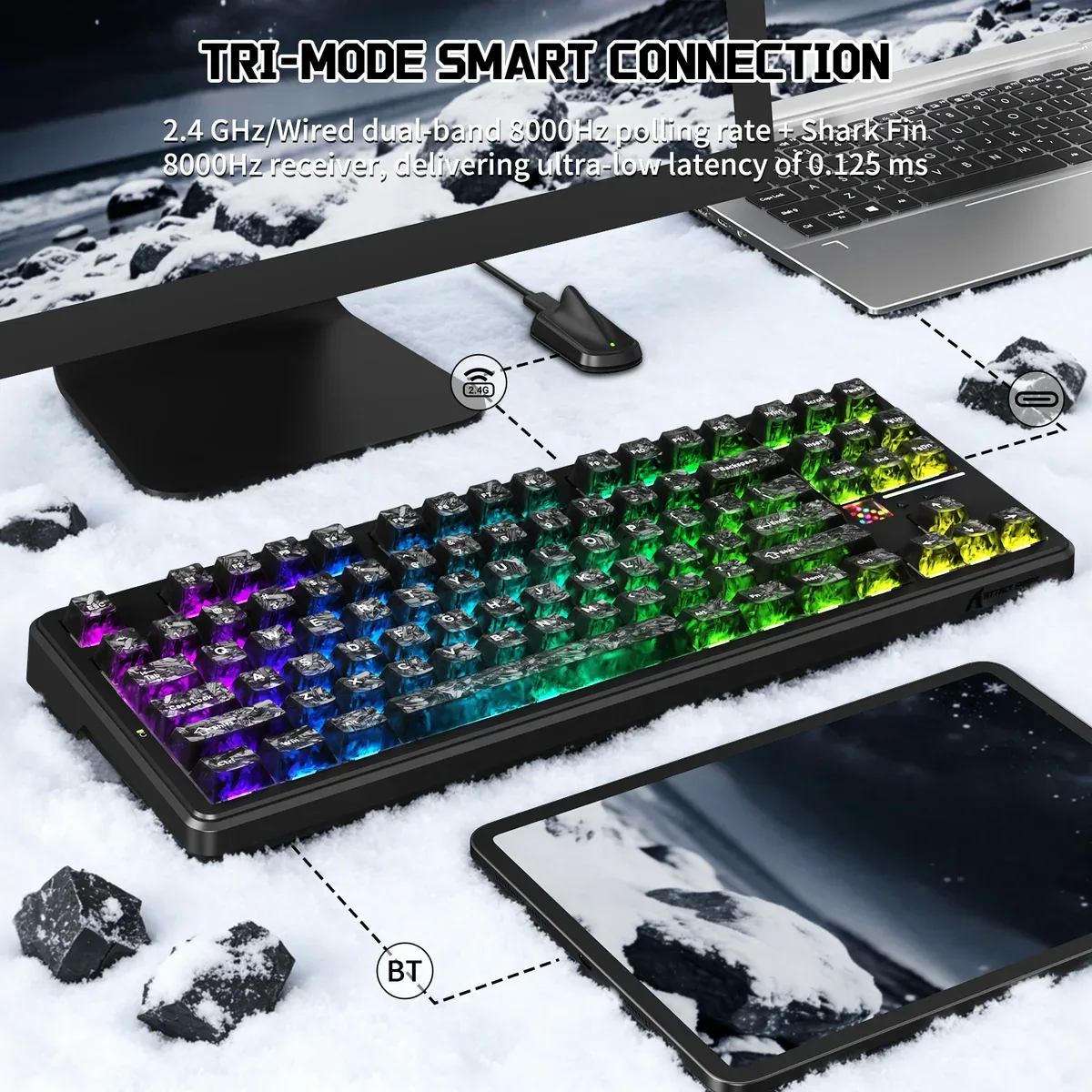 ATTACK SHARK X87 ULTRA RGB HOT SWAPPABLE SHAFTS MEGALODON SWITCH INK SHADOW
