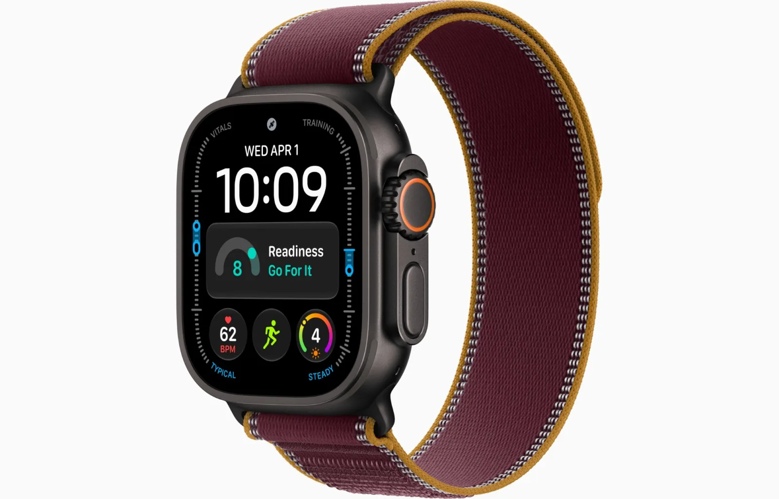 APPLE WATCH ULTRA 4 GPS + CELLULAR 2026 49MM BLACK TITANIUM CASE WITH BURGUNDY BLACK TITANIUM TRAIL LOOP M-L MJC44