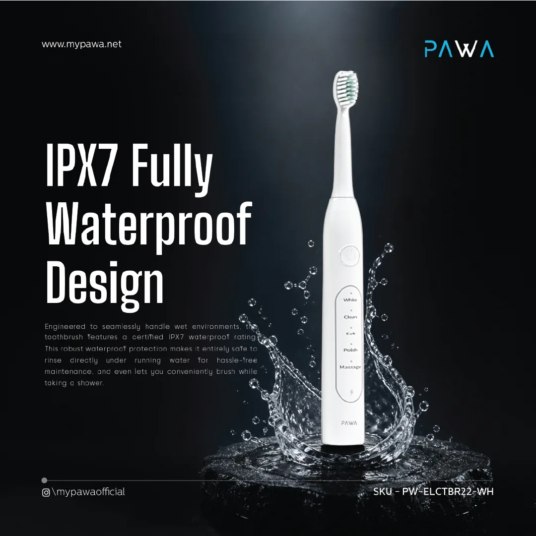 PAWA GLOWCARE ELECTRIC TOOTHBRUSH WITH 4 BRUSH HEADS WHITE PW-ELCTBR22-WH thumbnail 3