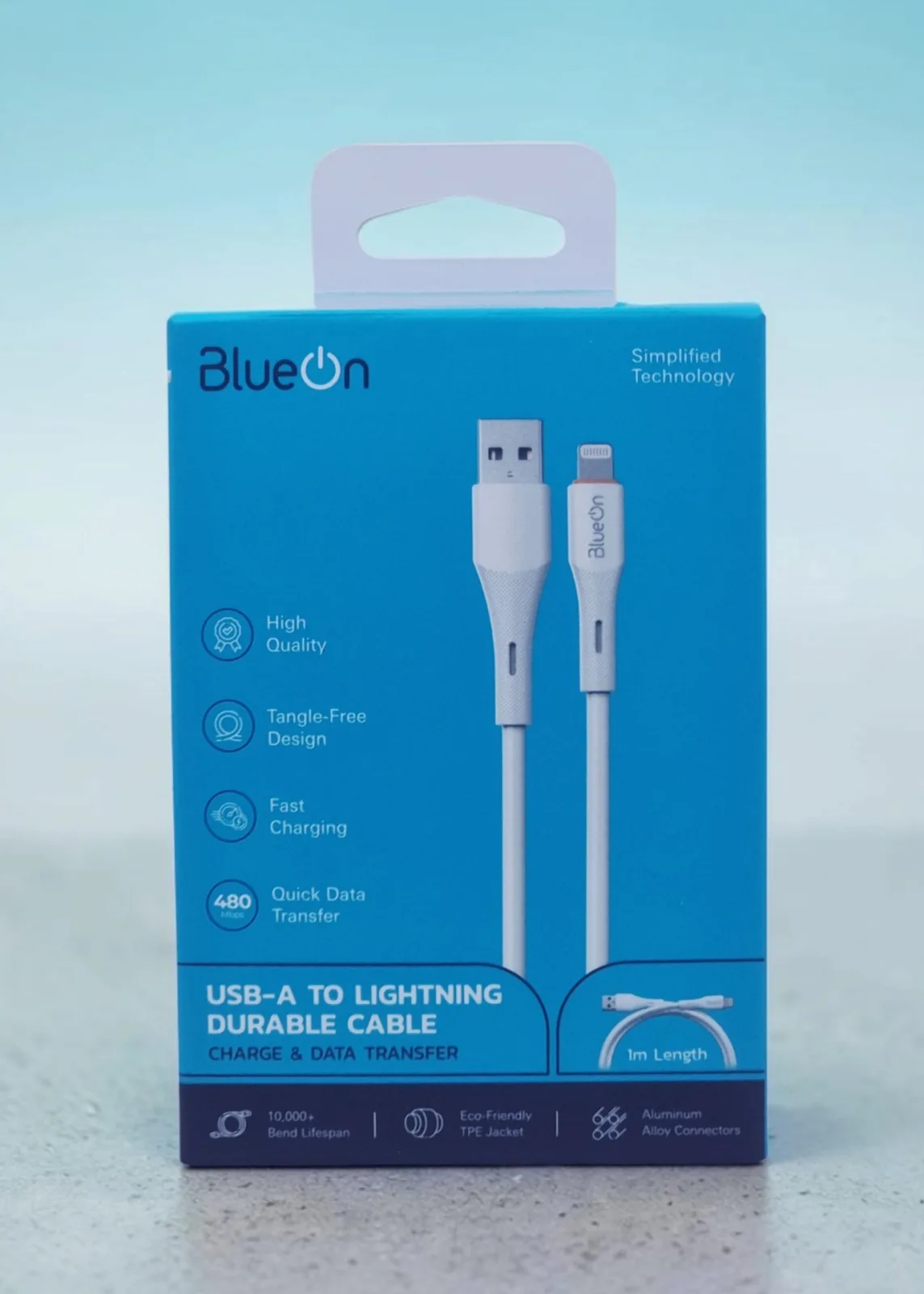 BLUEON USB A TO LIGHTNING DURABLE CABLE 1M WHITE BOATLCWH