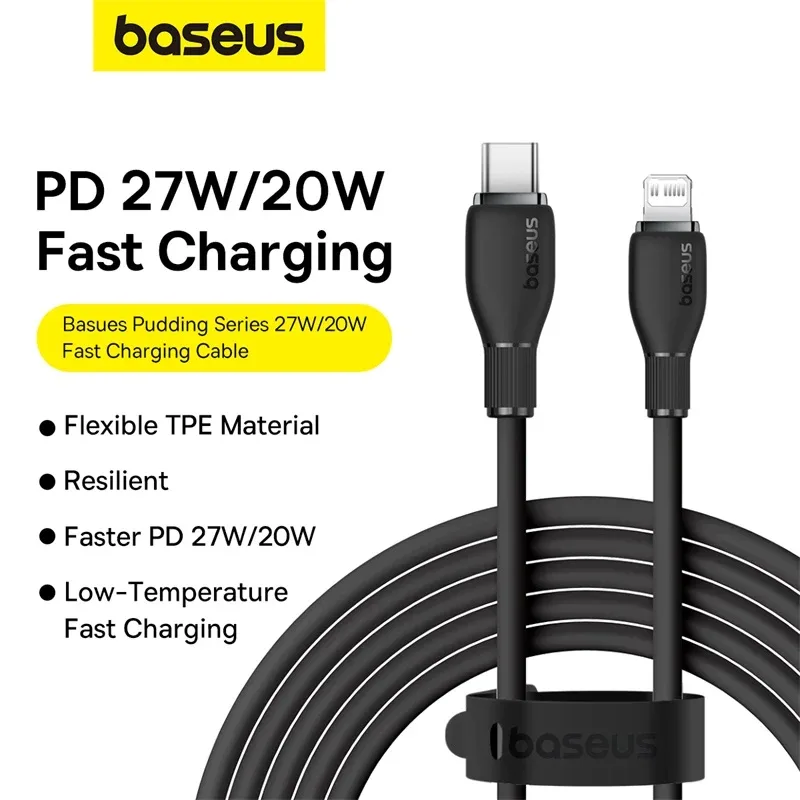 BASEUS PUDDING SERIES FAST CHARGING TYPE C TO IP 20W CABLE 2M CLUSTER BLACK P10355701111 thumbnail 2