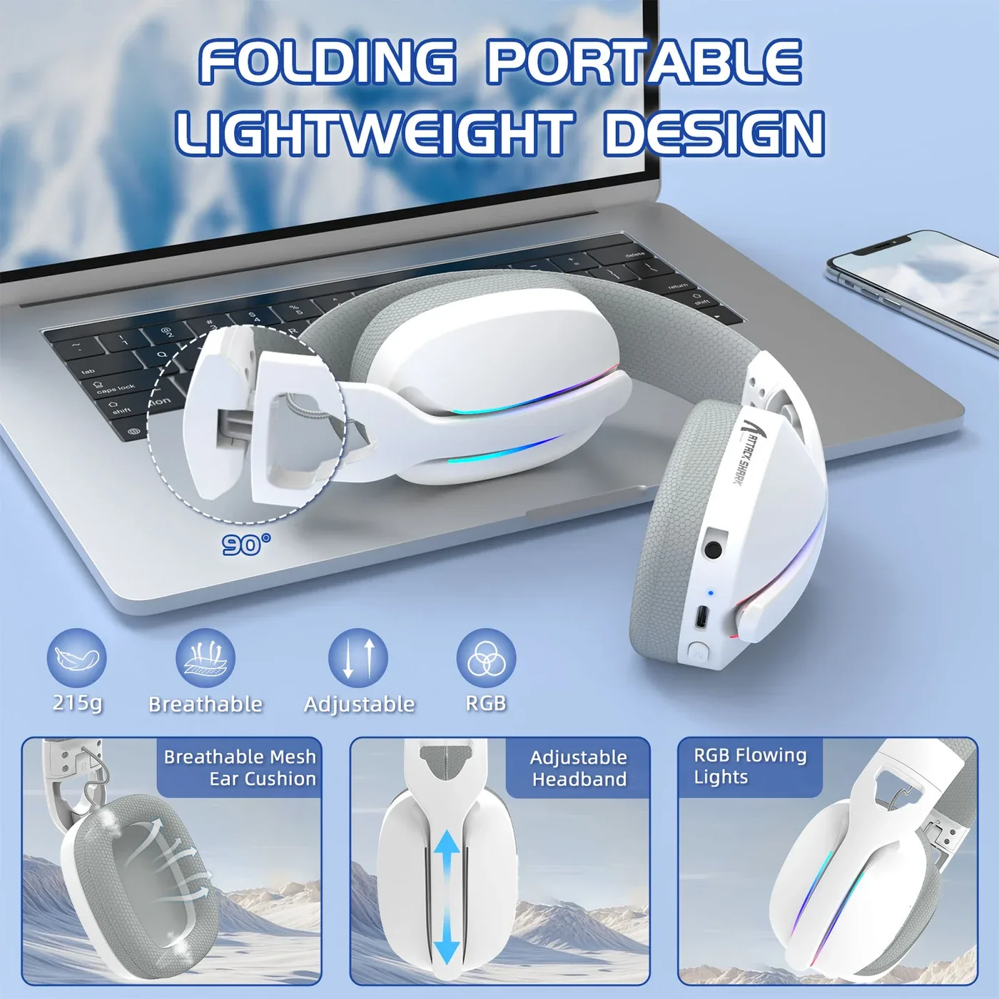 ATTACK SHARK L90 TRI MODE WIRELESS GAMING HEADSET WHITE thumbnail 7