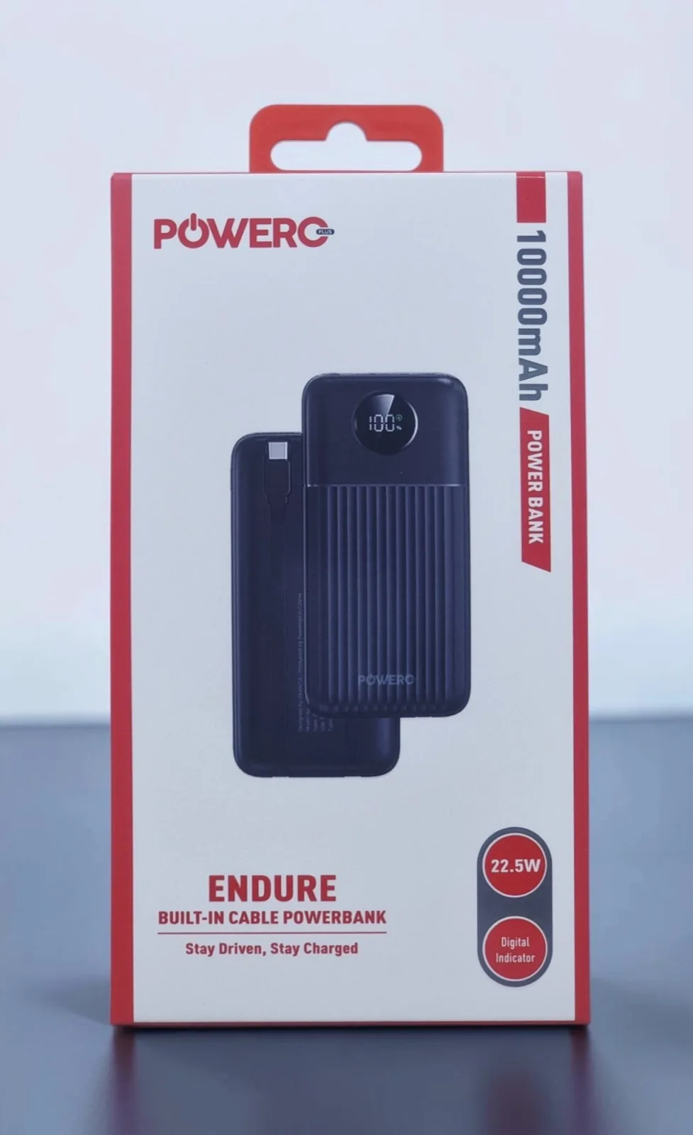 POWERO PLUS ENDURE BUILT-IN CABLE POWERBANK 10000MAH 22.5W BLACK PR-ENPBPD10-BK
