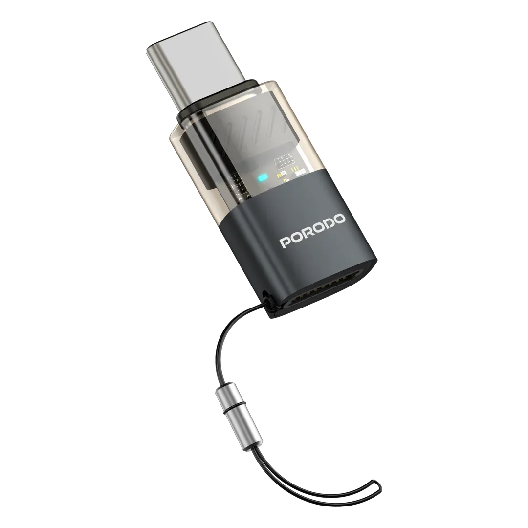 PORODO MINILINK TRANSPARENT OTG ADAPTER LIGHTNING TO USB C GREY PDLTOC50GY