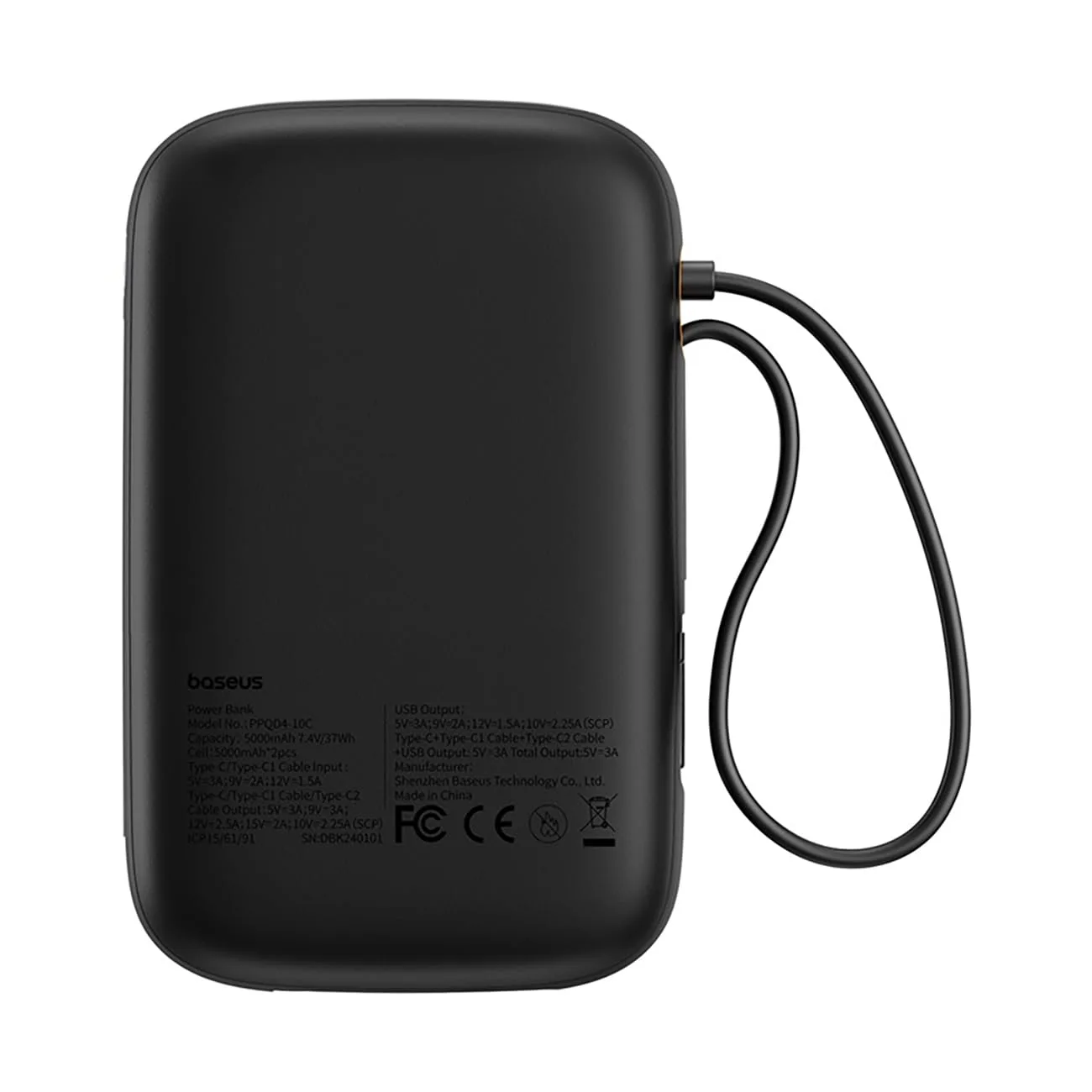 BASEUS QP0W 3 DIGITAL DISPLAY FAST CHARGING POWER BANK WITH 2 BUILT IN USB C CABLES 10000MAH 45W COSMIC BLACK P10082102123 thumbnail 3