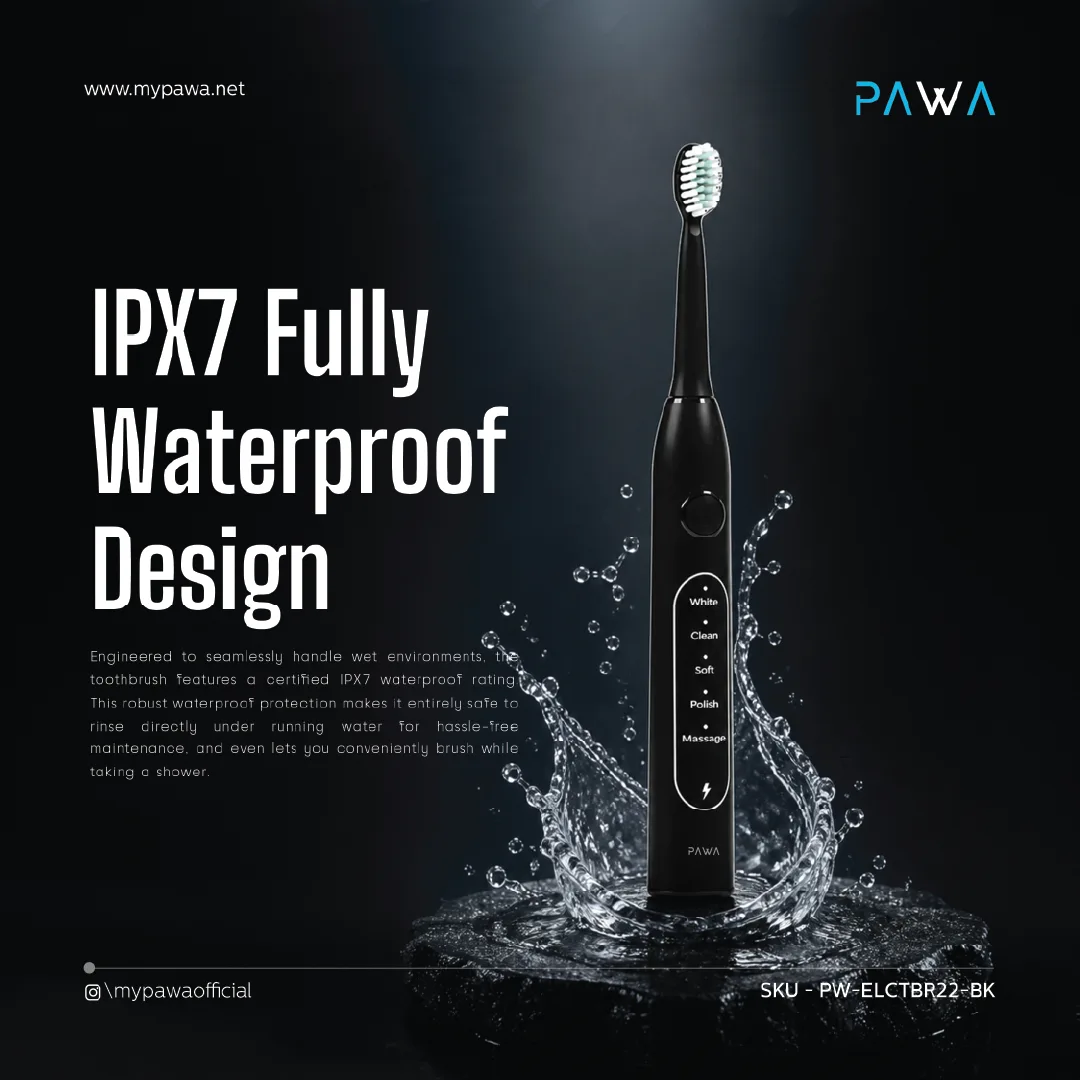 PAWA GLOWCARE ELECTRIC TOOTHBRUSH WITH 4 BRUSH HEADS BLACK PW-ELCTBR22-BK thumbnail 3
