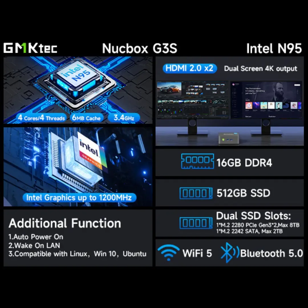 GMKTEC MINI PC INTEL N95 8GB RAM 256GB SSD WIN 11 PRO NUCBOX-G3S thumbnail 9