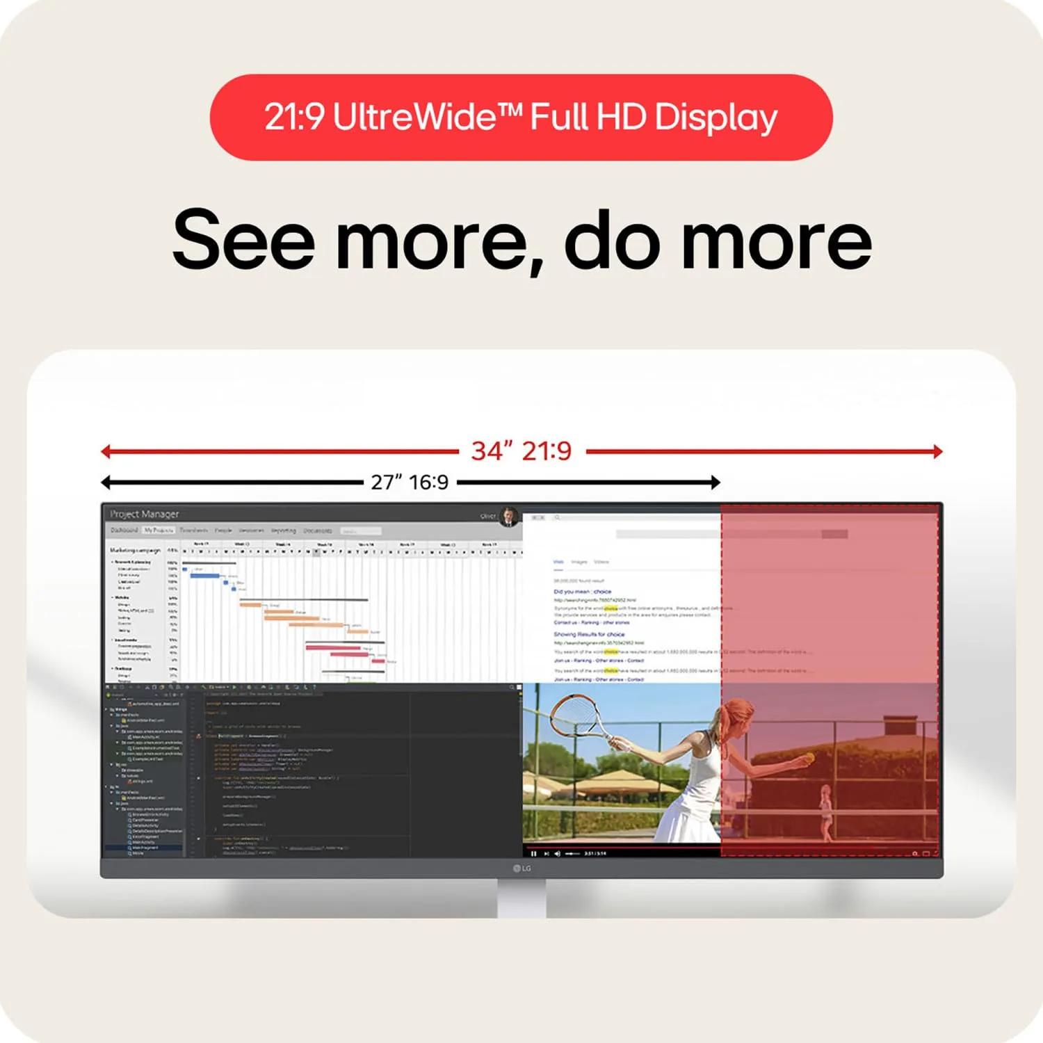 LG 34 INCH ULTRAWIDE WFHD MONITOR WITH 100HZ HDR 400 USB-C 34U530A-W thumbnail 6