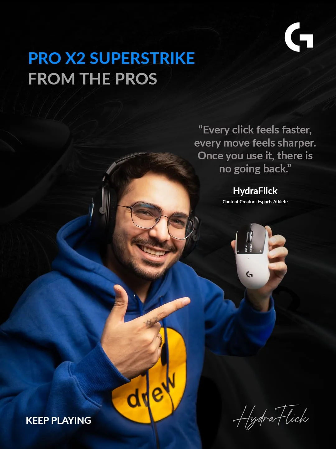LOGITECH PRO X2 SUPERSTRIKE LIGHTSPEED WIRELESS GAMING MOUSE 910-007778 thumbnail 2