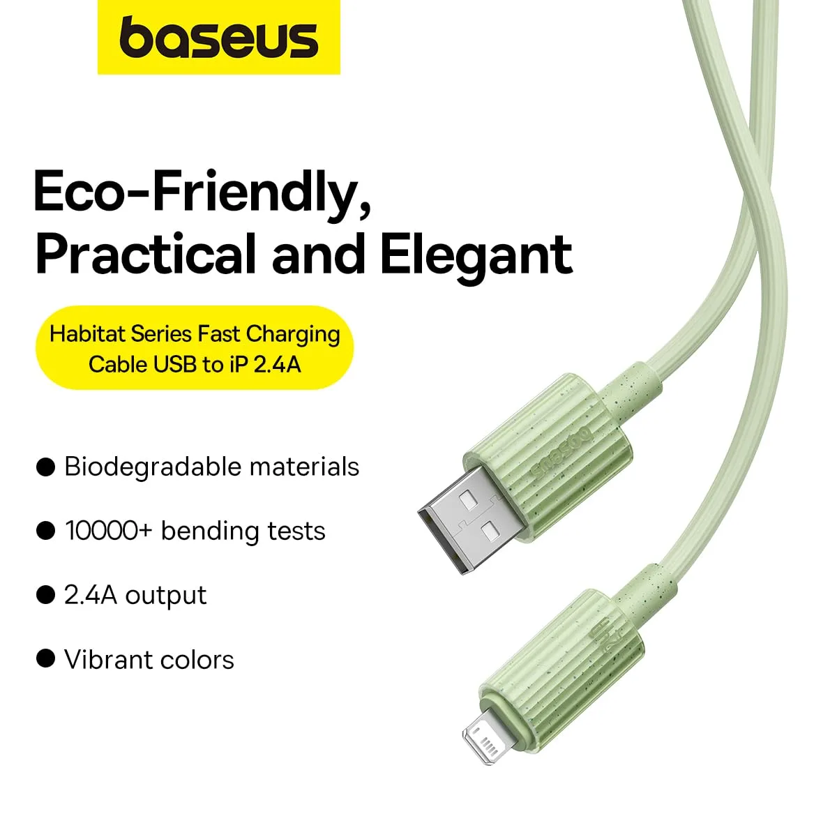 BASEUS HABITAT SERIES FAST CHARGING CABLE USB TO IP 2.4A 1M GREEN P10360200631 thumbnail 2