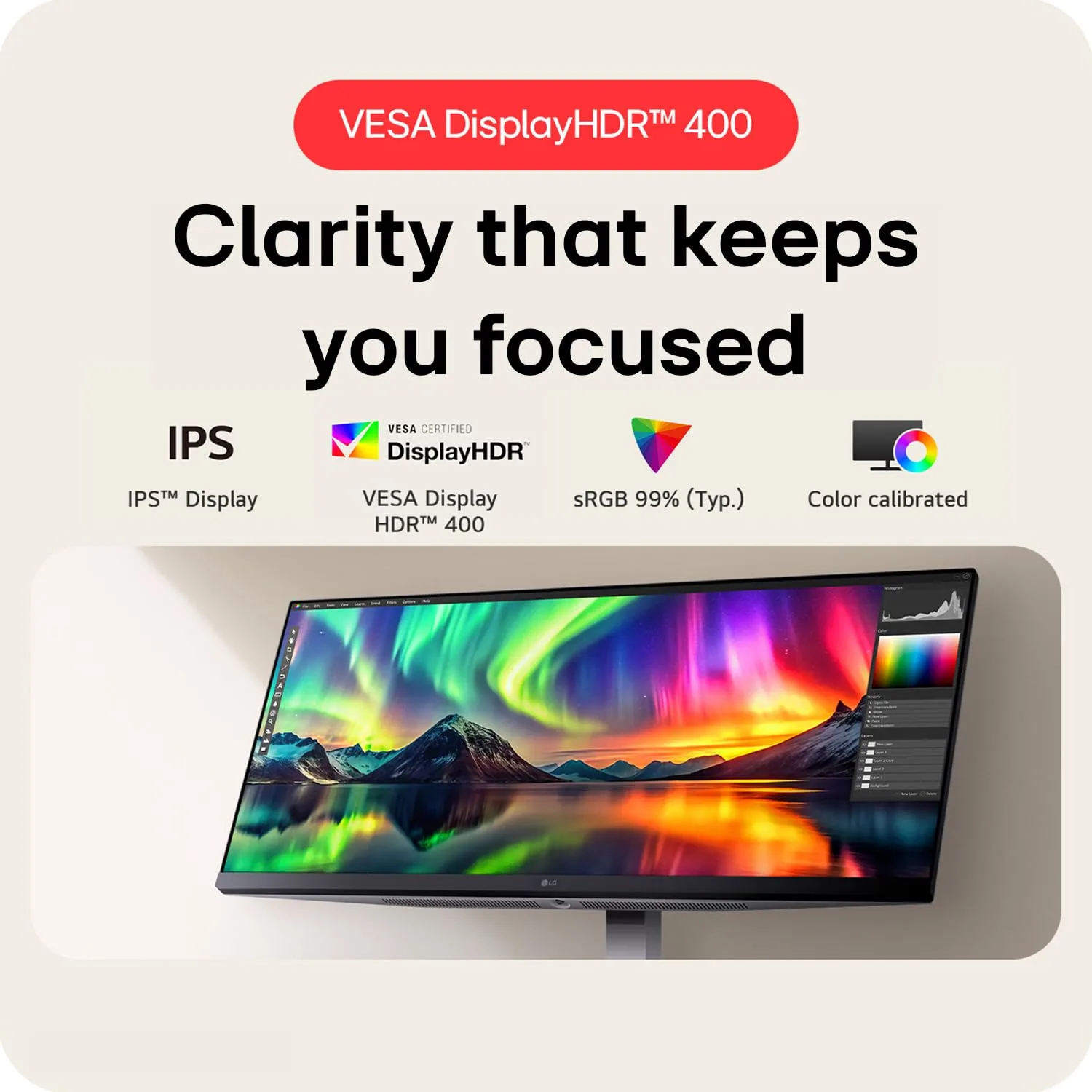 LG 34 INCH ULTRAWIDE WFHD MONITOR WITH 100HZ HDR 400 USB-C 34U530A-W thumbnail 7