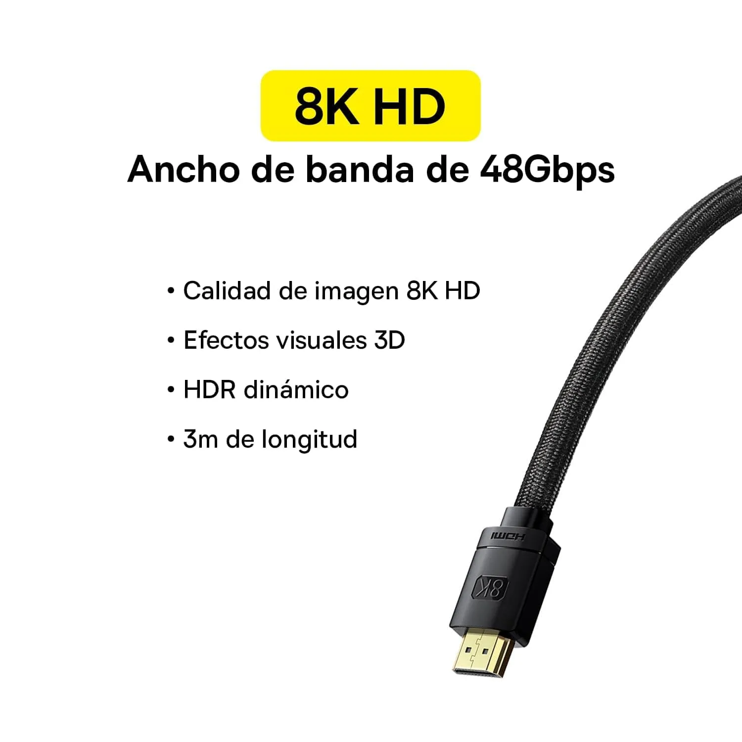 BASEUS HIGH DEFINITION SERIES HDMI 8K TO HDMI 8K ADAPTER CABLE 10M BLACK CABLE WKGQ040301 thumbnail 3