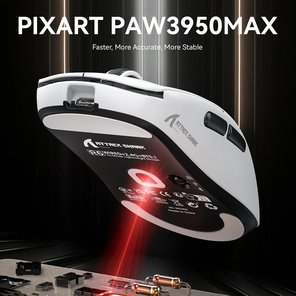 ATTACK SHARK R6 ULTRALIGHT TRI MODE WIRELESS GAMING MOUSE BLACK PAW3950 thumbnail 3
