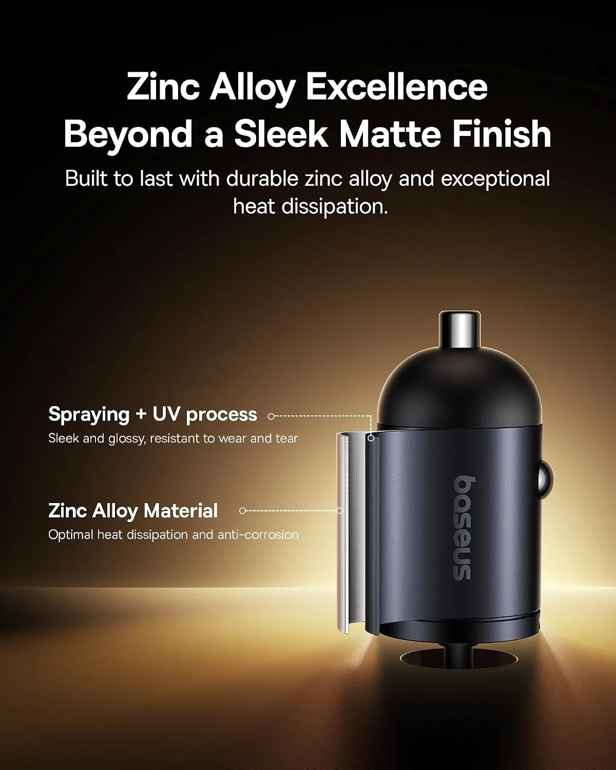 BASEUS TINY STAR MINI CAR CHARGER C+C CABLE INCLUDED 30W BLACK C00035001121 thumbnail 7