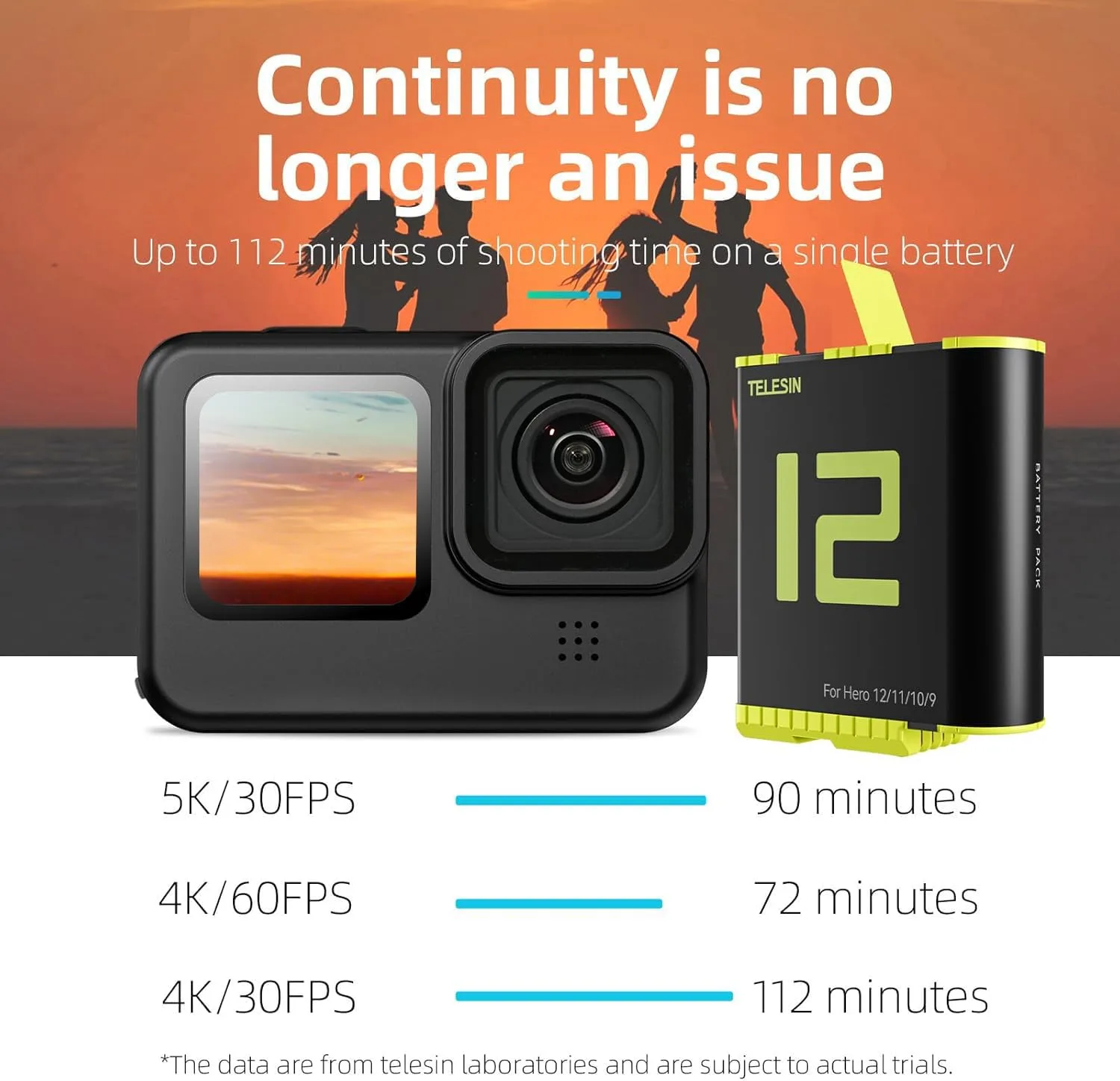 TELESIN GOPRO HERO 12 FAST CHARGING ARC BATTERY GP-FCB-B11 thumbnail 7