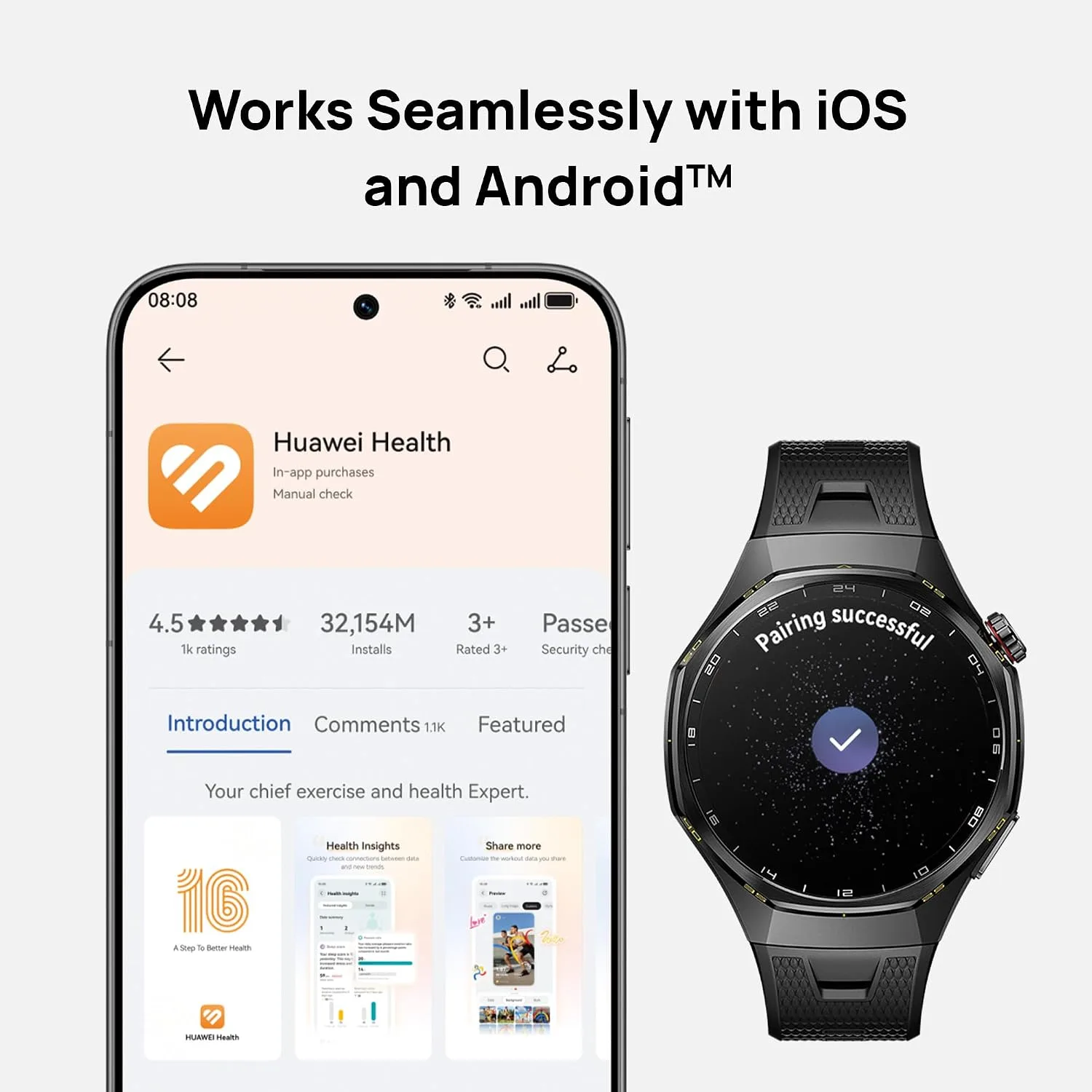 HUAWEI WATCH GT 7 PRO 46MM TITANIUM ALLOY CASE BLACK EASYCROSS FLUOROELASTOMER STRAP 55020JTG thumbnail 8