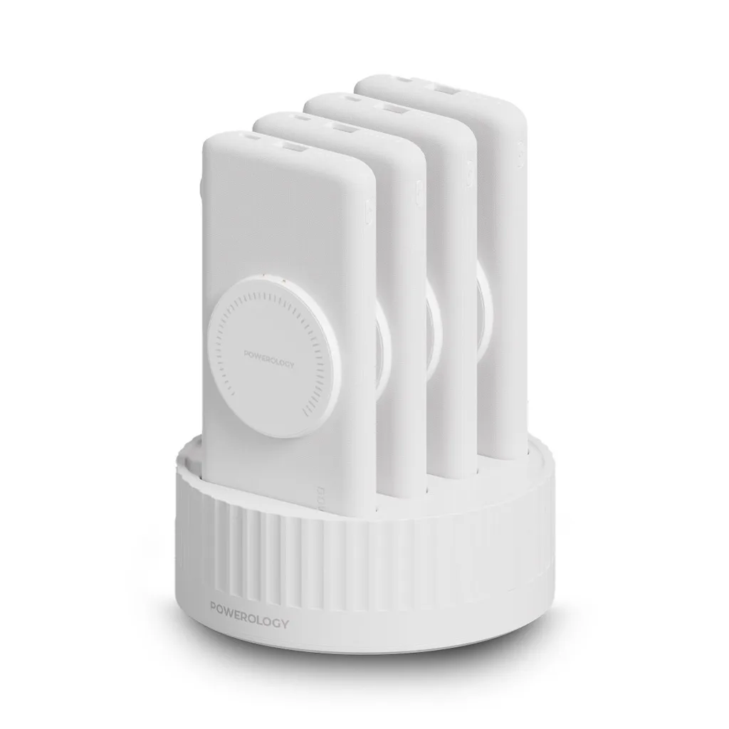 POWEROLOGY 4 IN 1 STATION 10000MAH PD 100W QC WIRELESS POWER BANK WHITE PPBCHA2641WH
